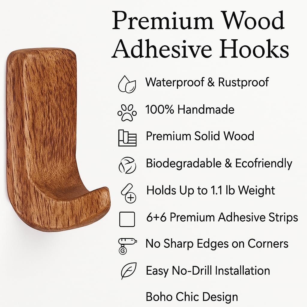Indian Shelf 6 Hook Wall Organizer with Adhesive Strips
