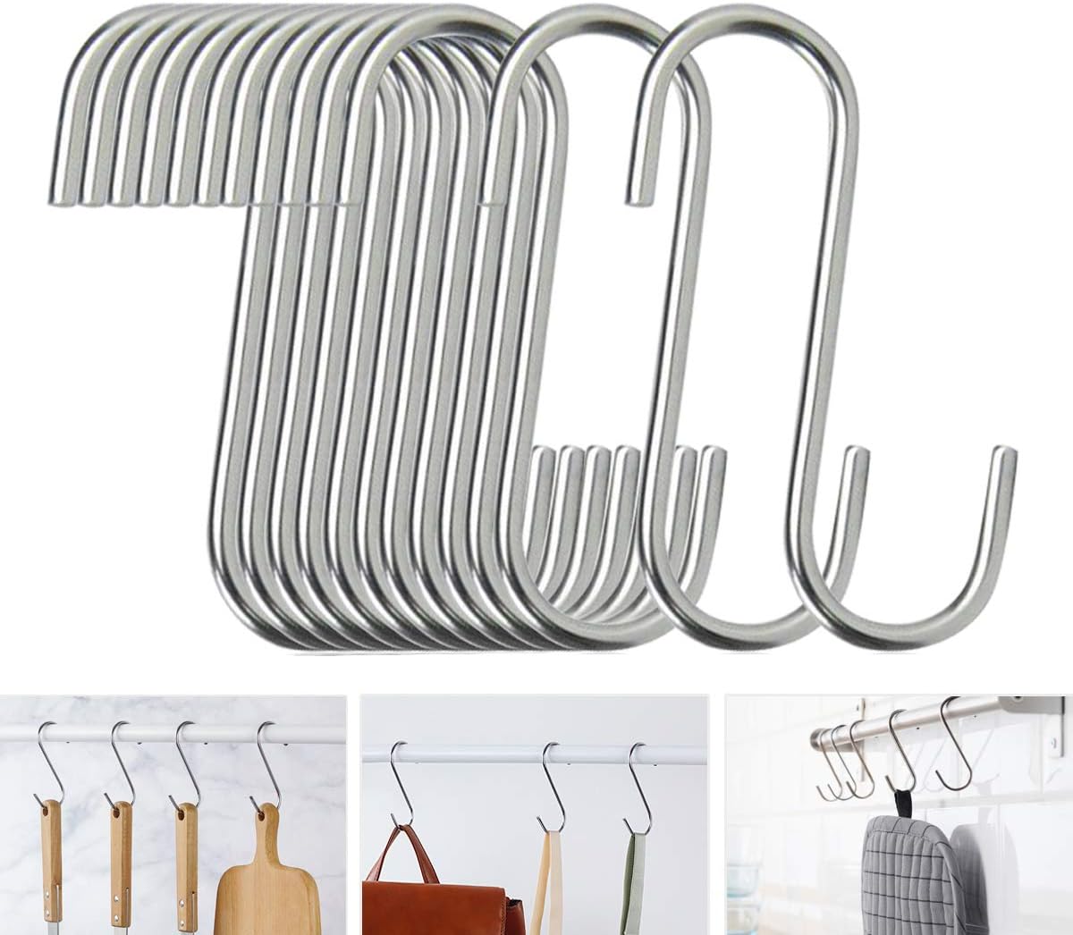 40 Pack S Hooks - Heavy Duty Stainless Steel Hooks for Kitchen Bathroom Closet Workshop Use