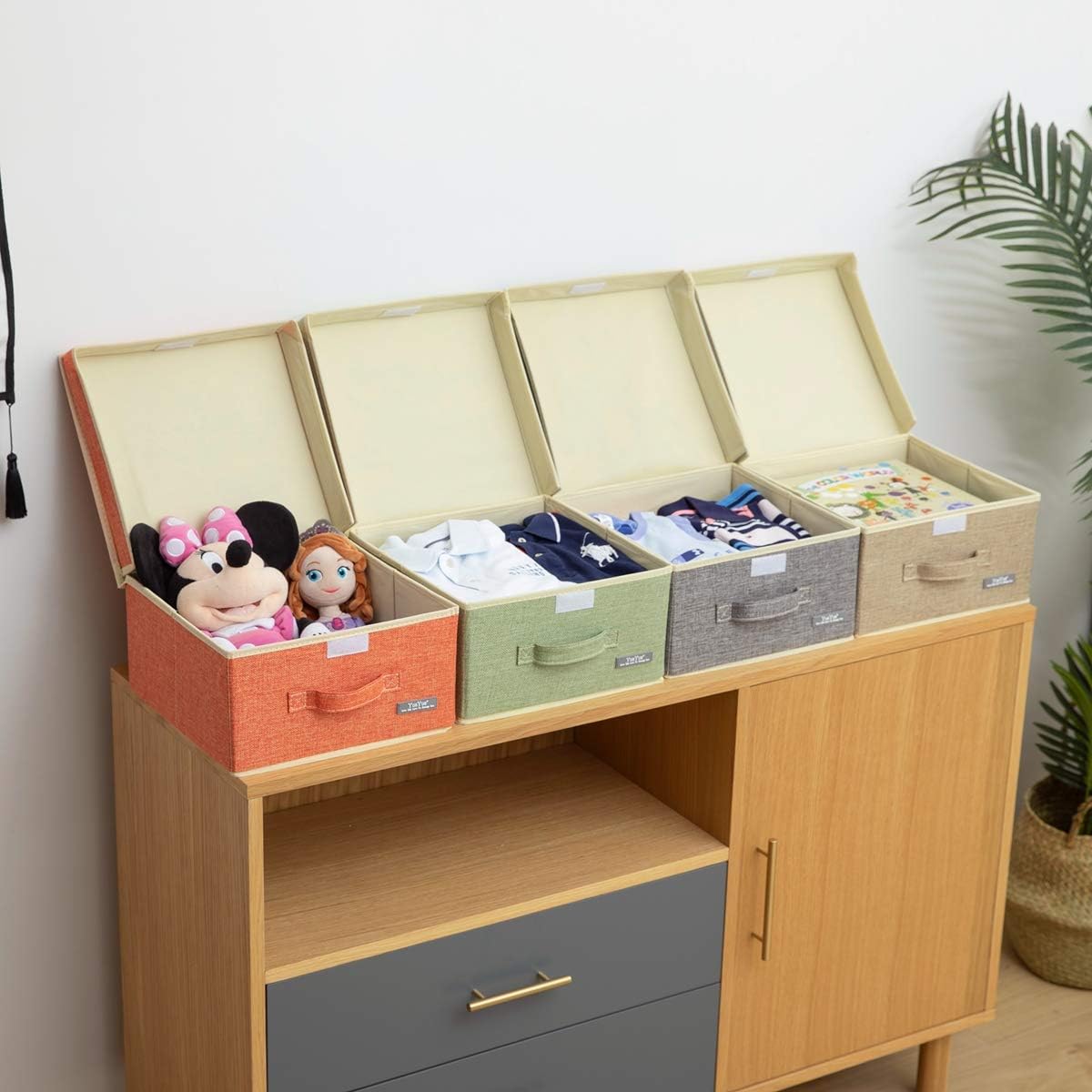 YueYue 4 Pack Lidded Fabric Storage Boxes with Handles