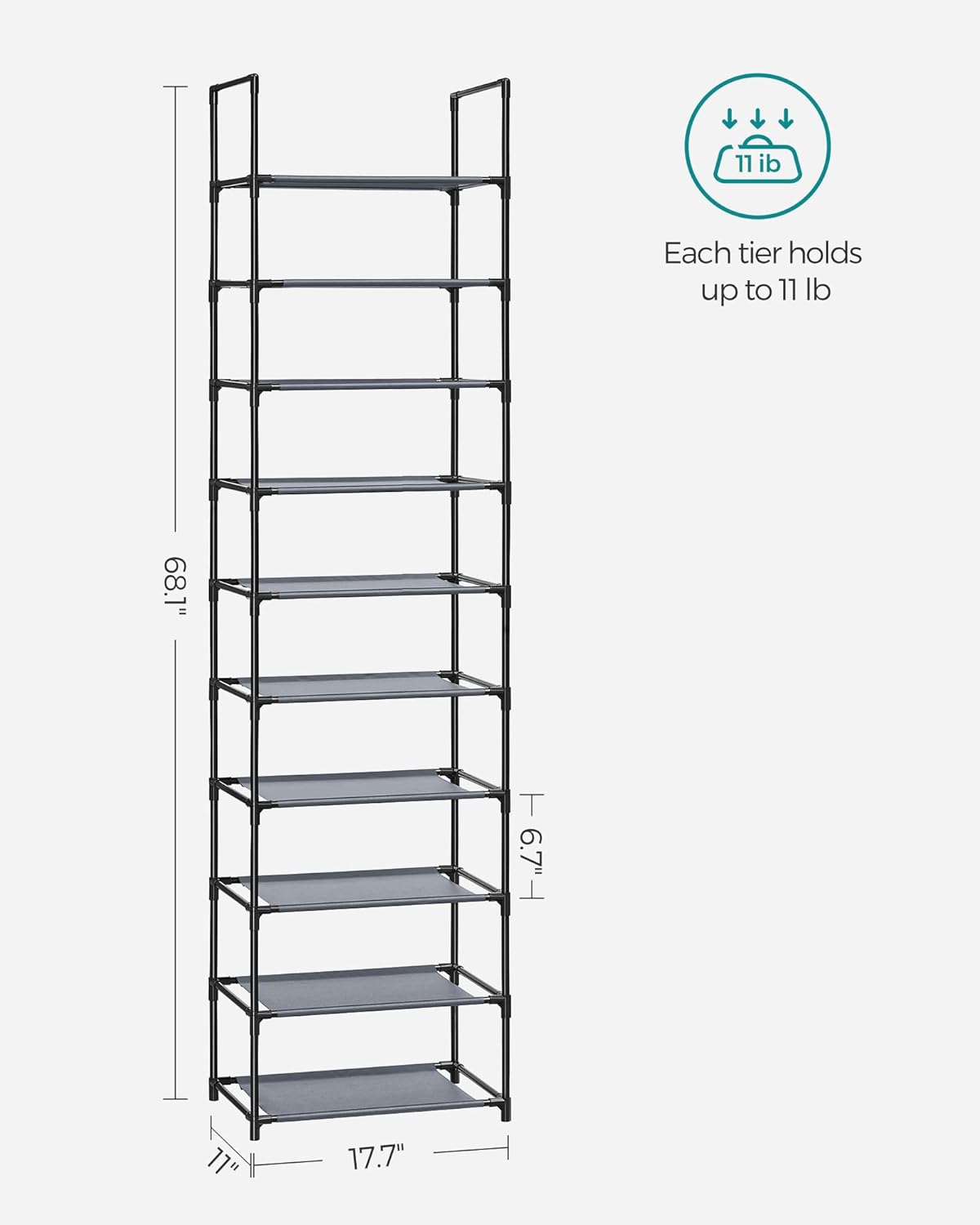 SONGMICS 10 Tier Free Standing Shoe Rack Organizer