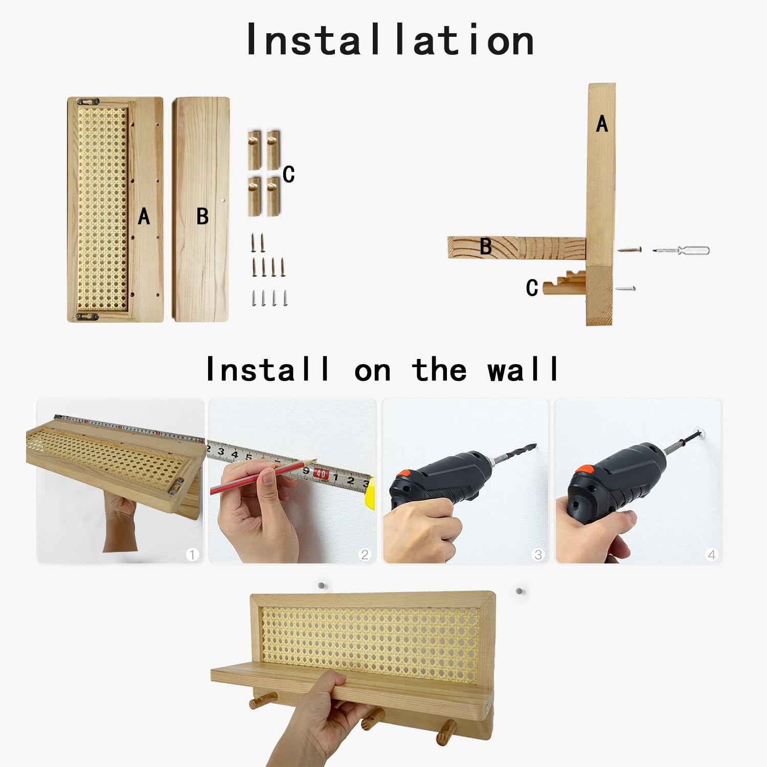 FRIADE Floating Shelf Coat Rack with 4 Hooks Burlywood