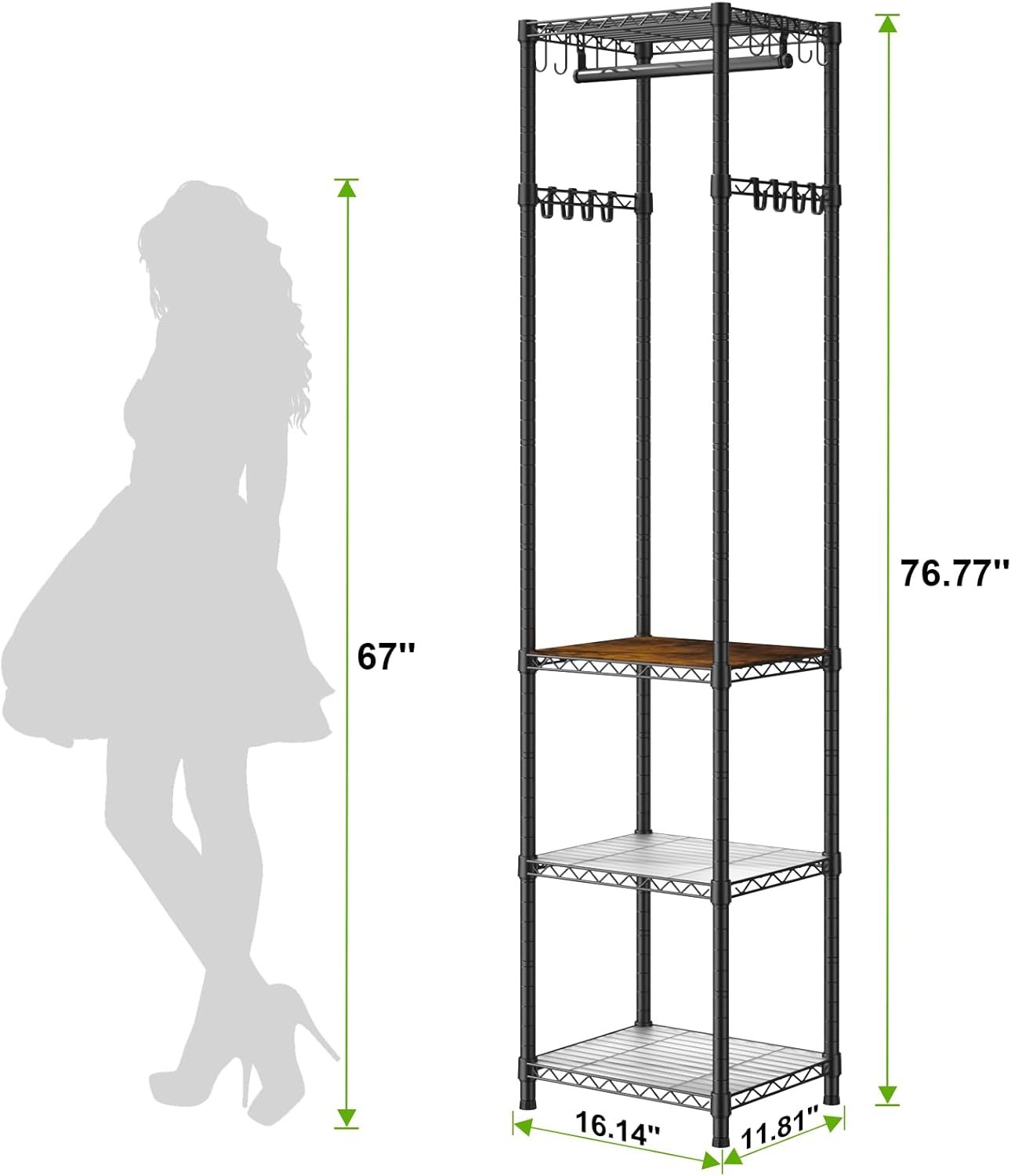 R1 Heavy Duty Clothes Rack with Storage Shelves Black