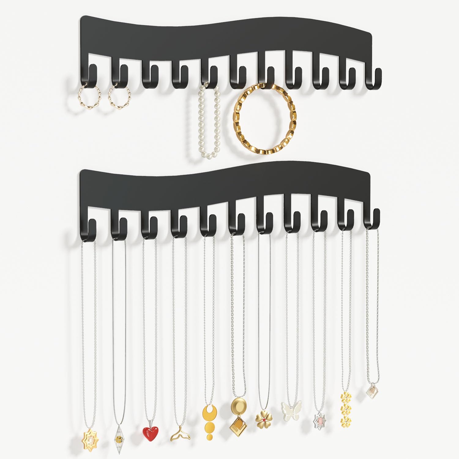 Wall Necklace Organizer Holder Black Jewelry Display Hanger