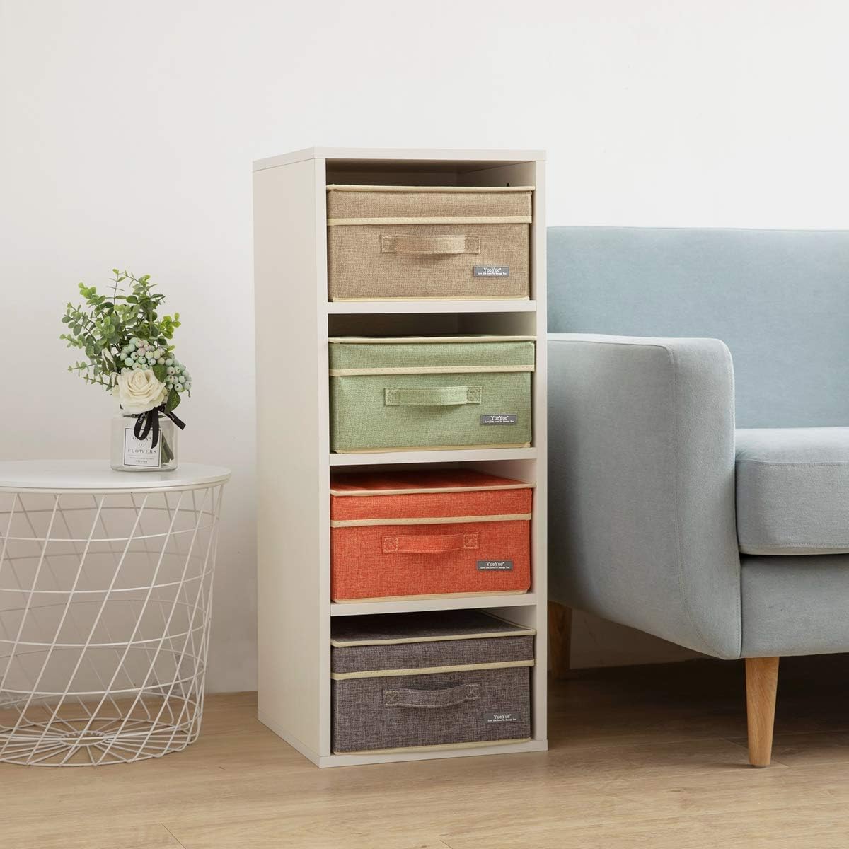 YueYue 4 Pack Lidded Fabric Storage Boxes with Handles