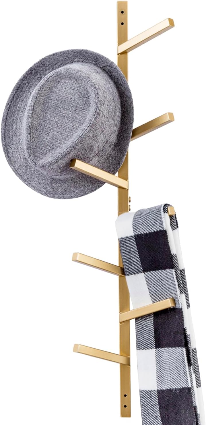 MyGift 8 Hook Vintage Gold Tone Metal Wall Mounted Hat and Coat Hanger Tree