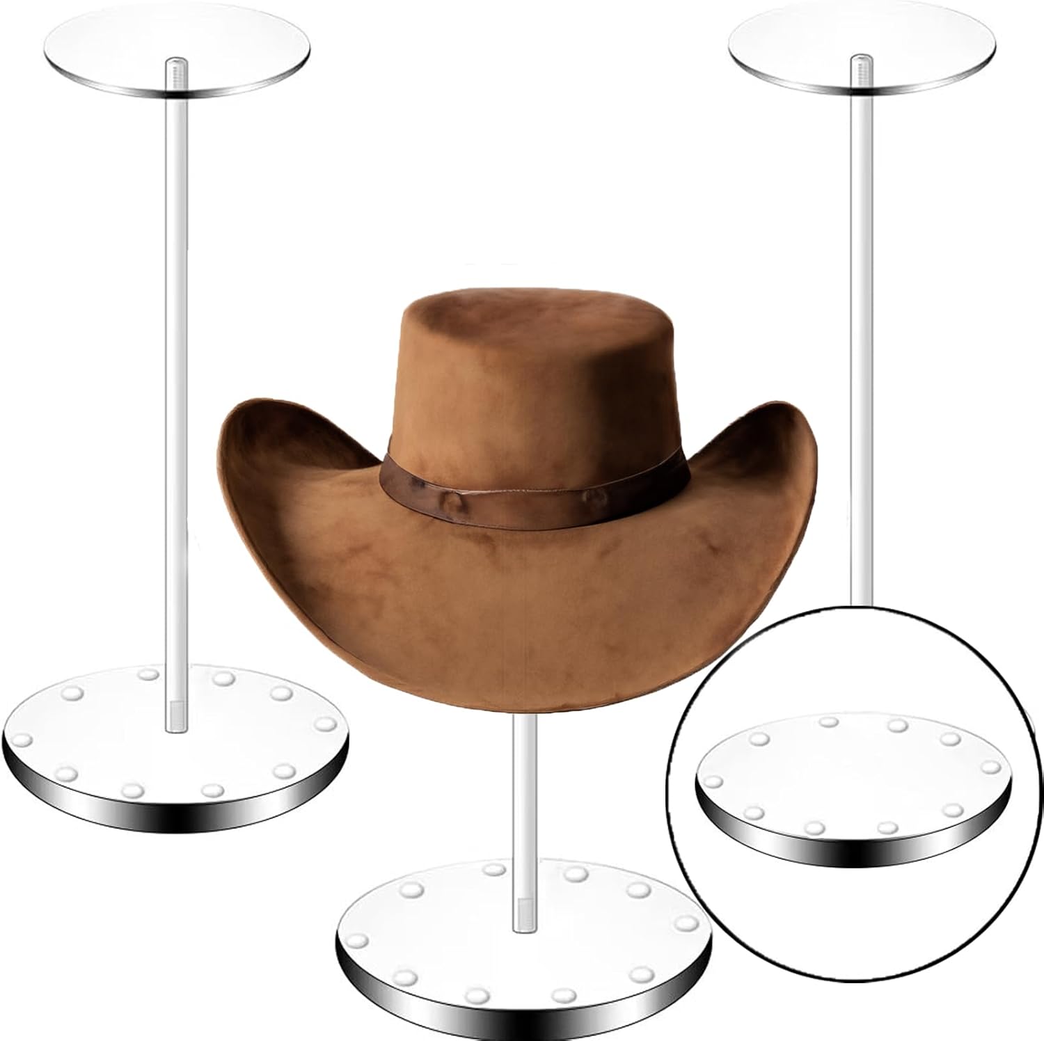 Acrylic Hat Display Stand 3 Pack - Thick Base for Helmet and Wig