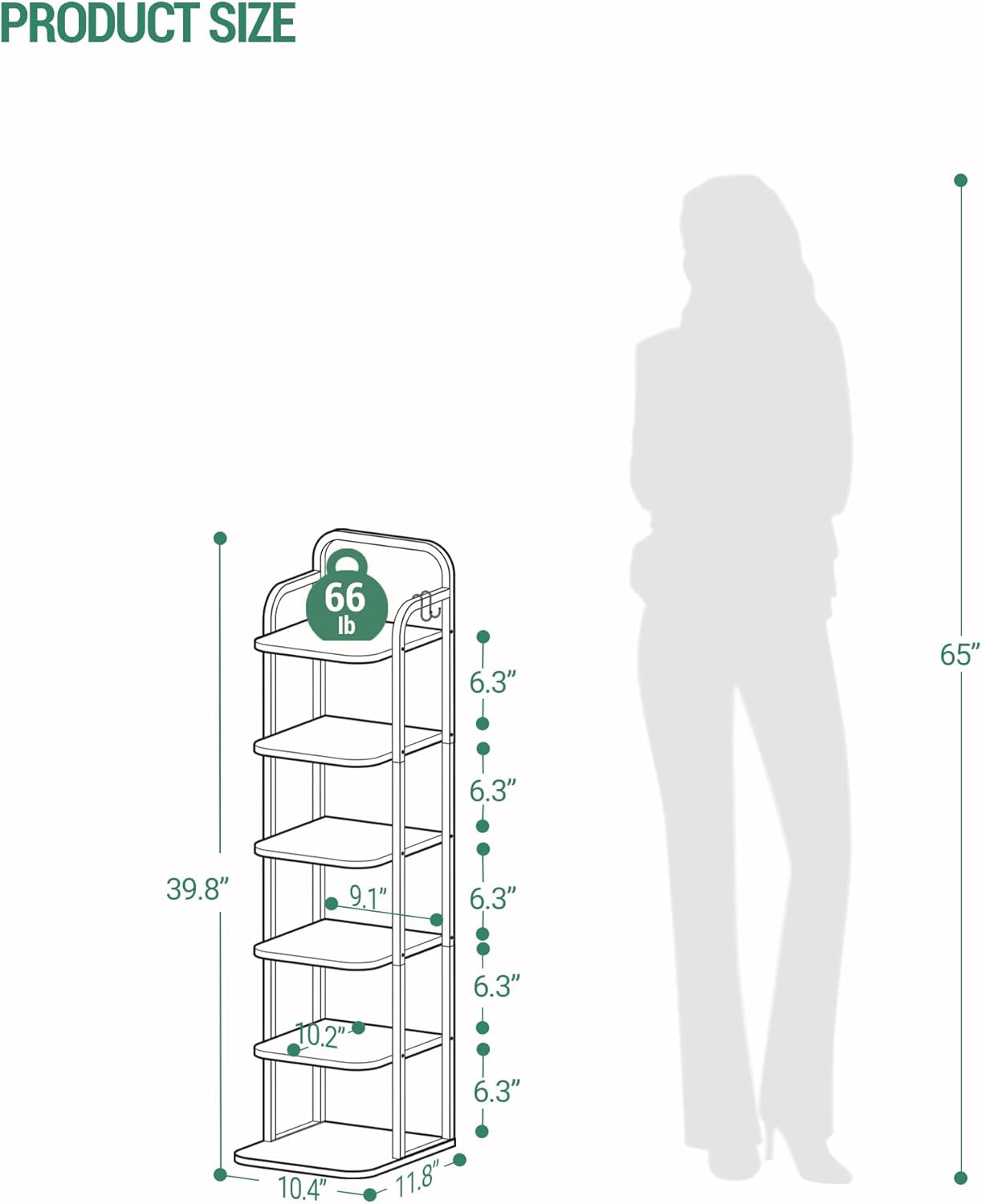 6 Tiers Vertical Shoe Rack Narrow Design Adjustable Shelves Corner Organizer for Small Spaces White SR04213W
