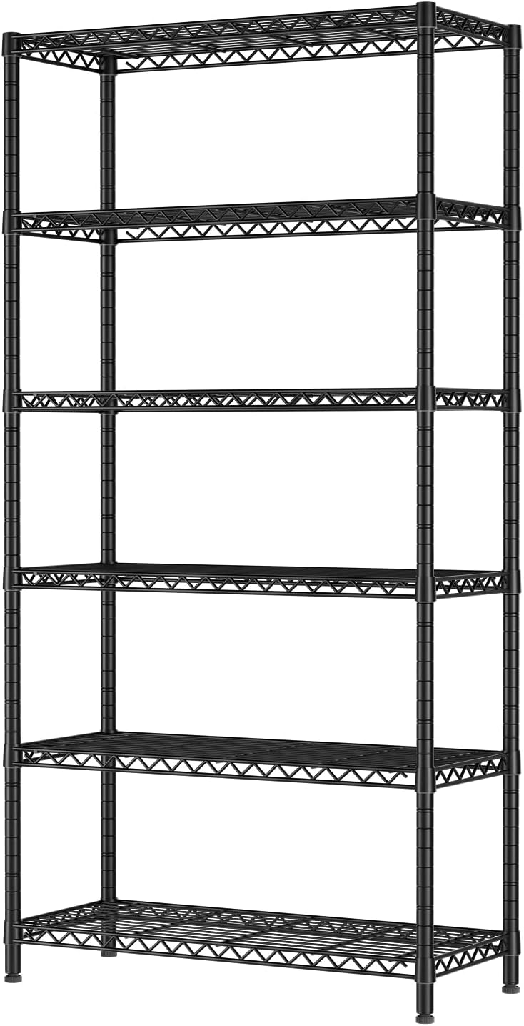 6 Tier Metal Shelf Organizer Storage Unit Black