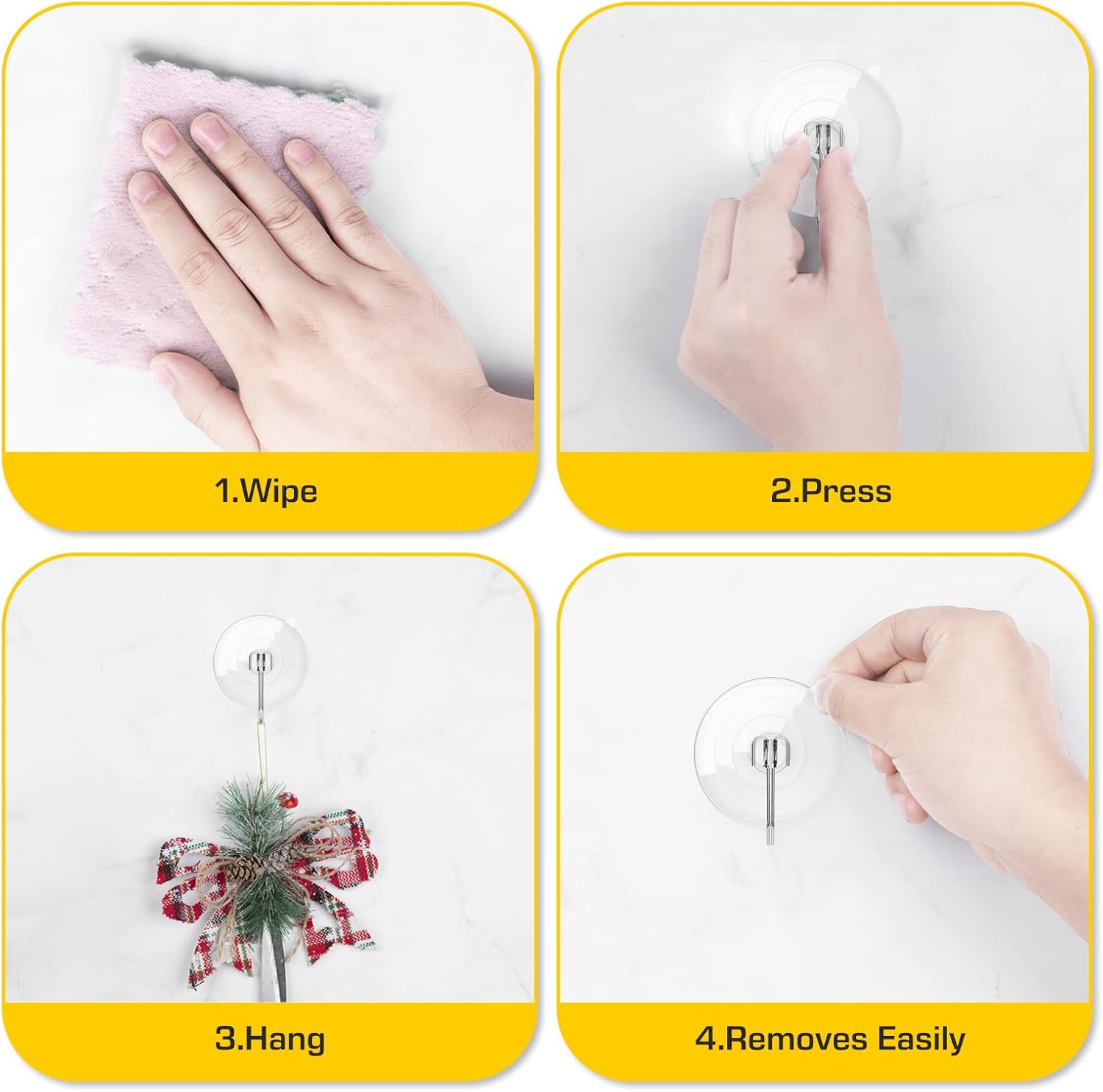 HangerSpace Suction Cup Hooks 8 Pack 25 Inch Clear PVC with Metal Hooks