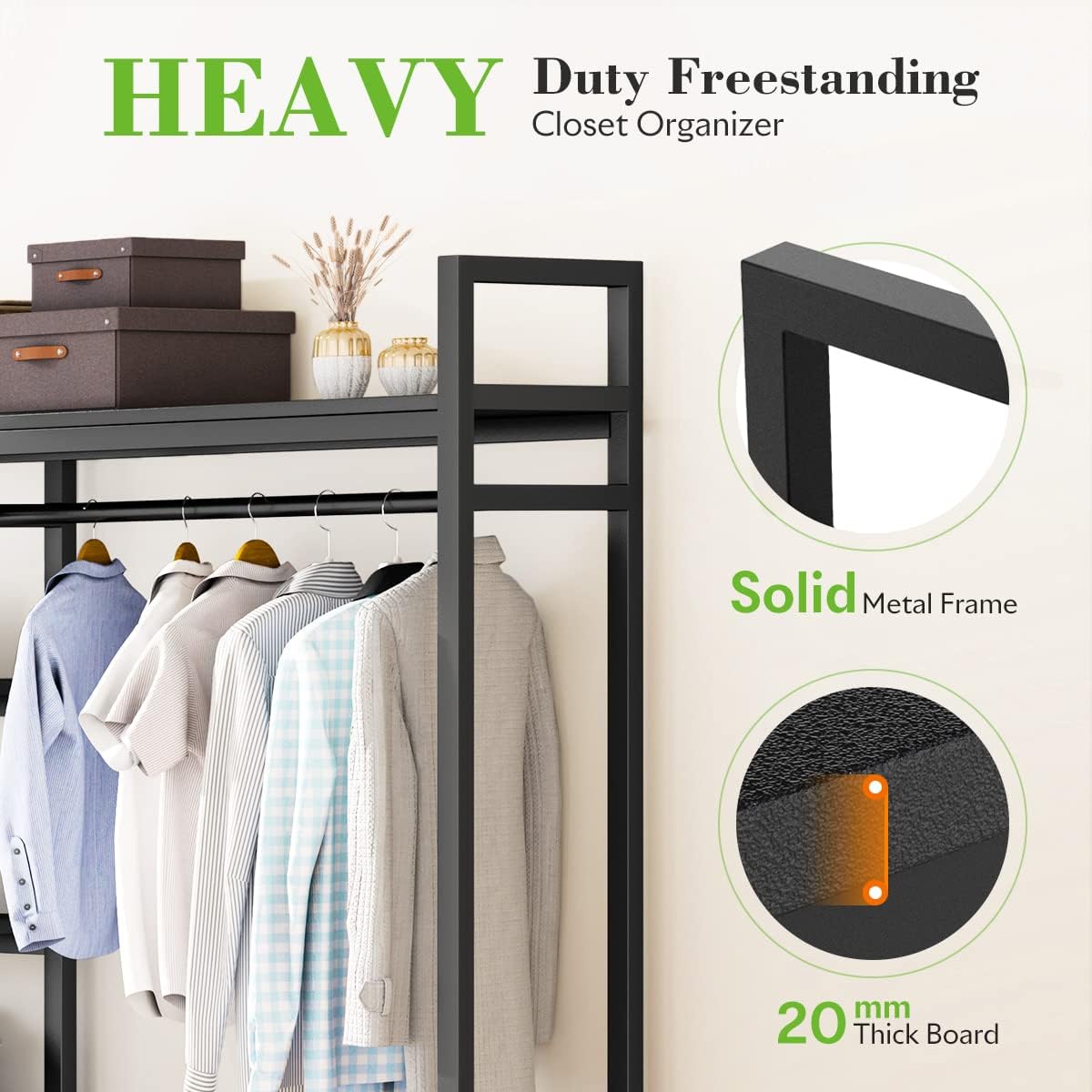 HOKEEPER 600lbs Free Standing Closet Organizer with 6 Metal Shelves Heavy Duty Clothing Rack