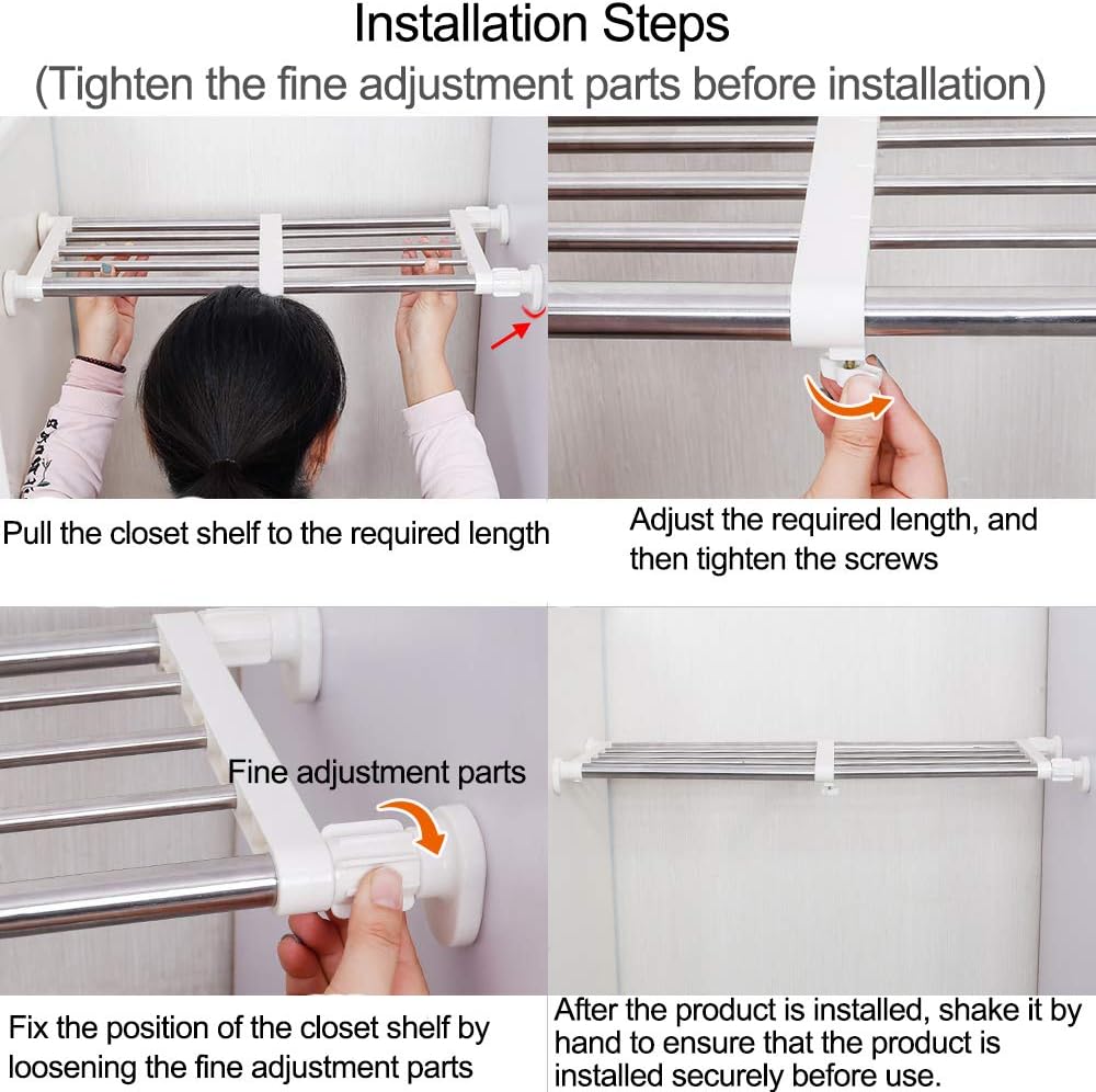 Hershii Adjustable Closet Shelf Rod Organizer 1574-2362 Inches
