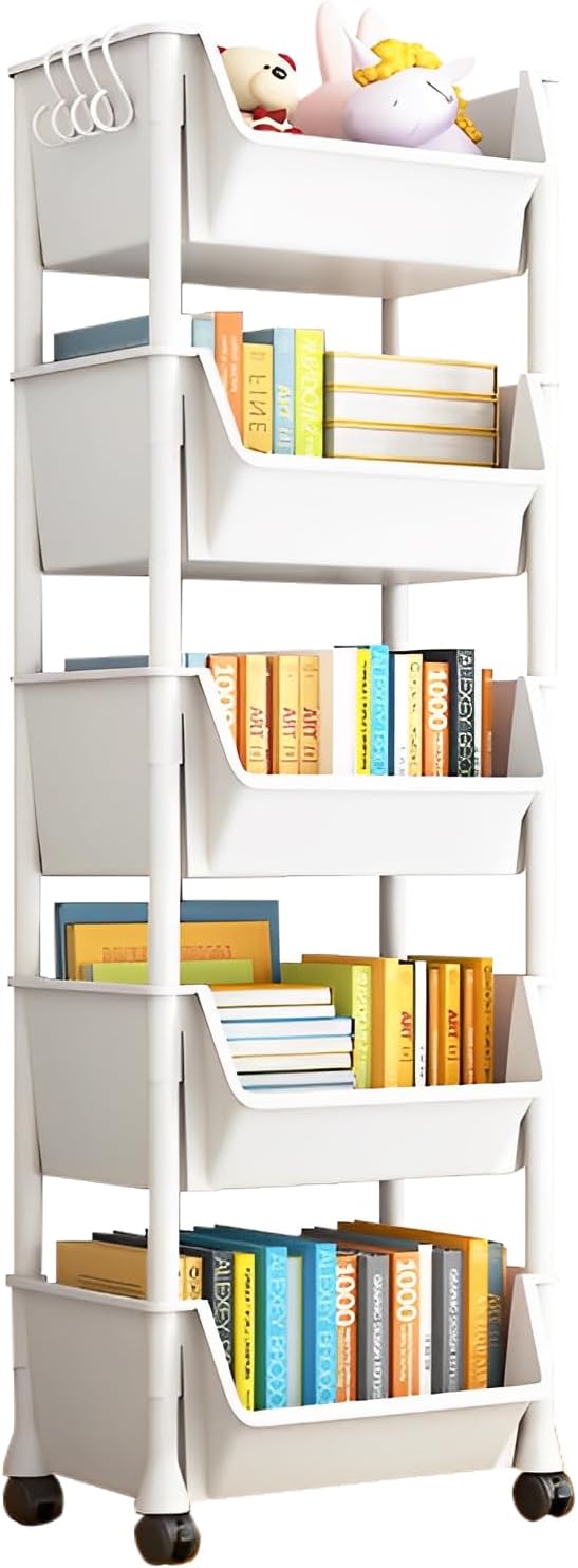 5-Tier Mobile Storage Shelf with Wheels White