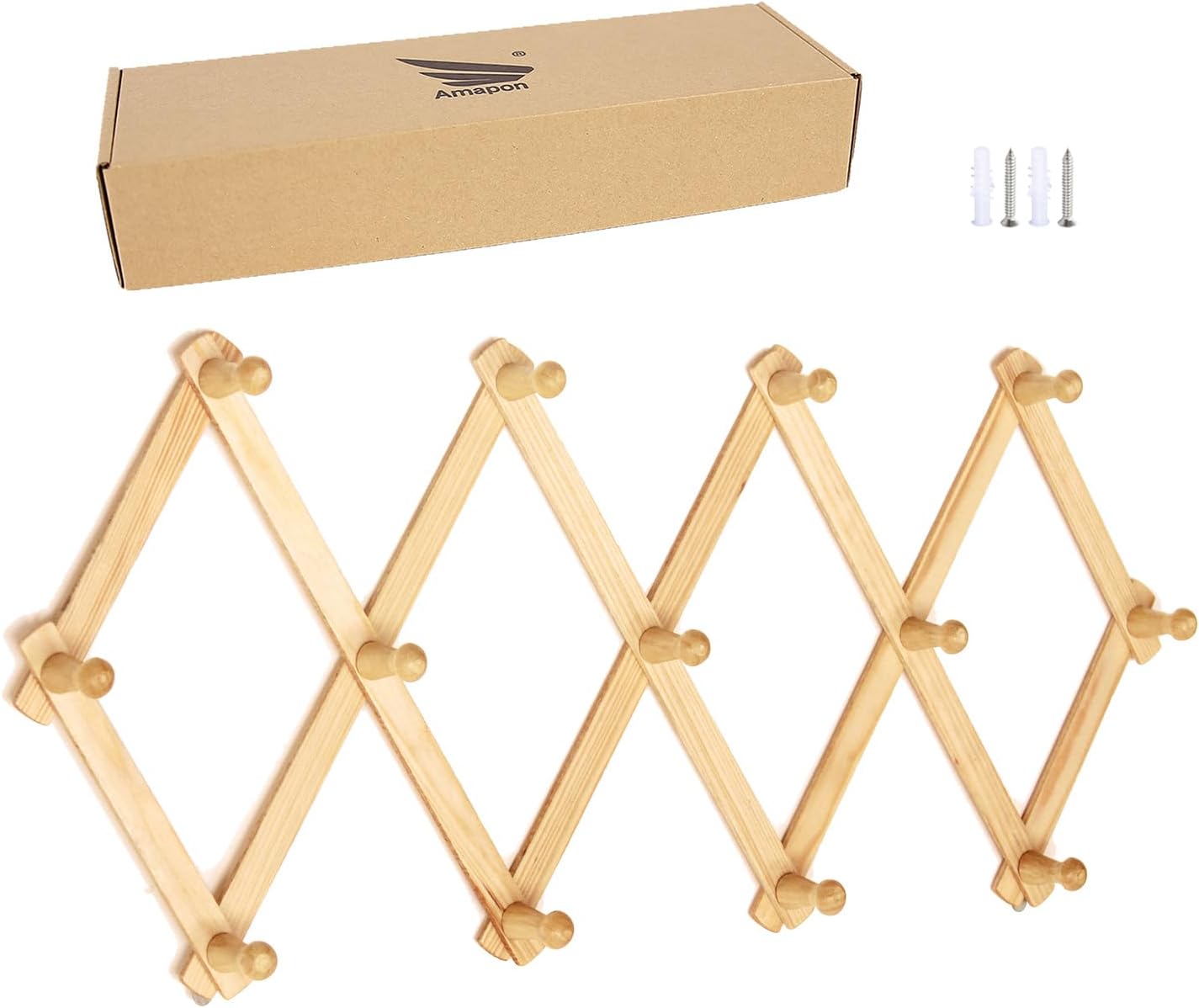 AMAPON Expandable Wall Wooden Coat Rack 13 Hooks