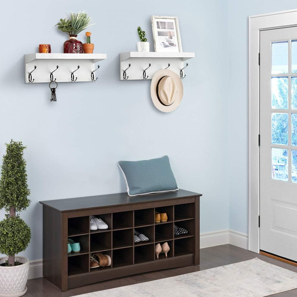 AHDECOR Entryway Floating Coat Rack 4 Hangers White Set of 2