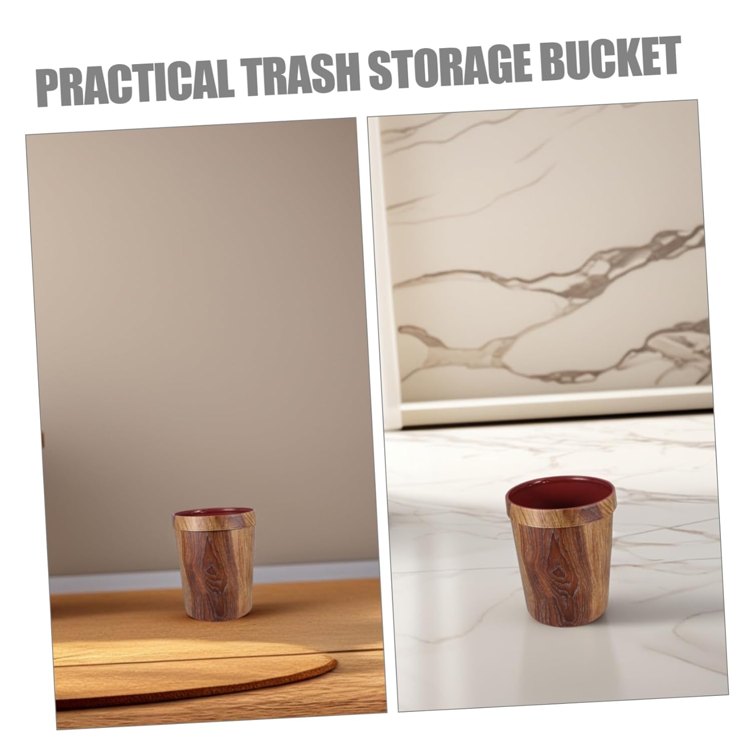 DOITOOL Decorative Trash Can with Wood Grain Design