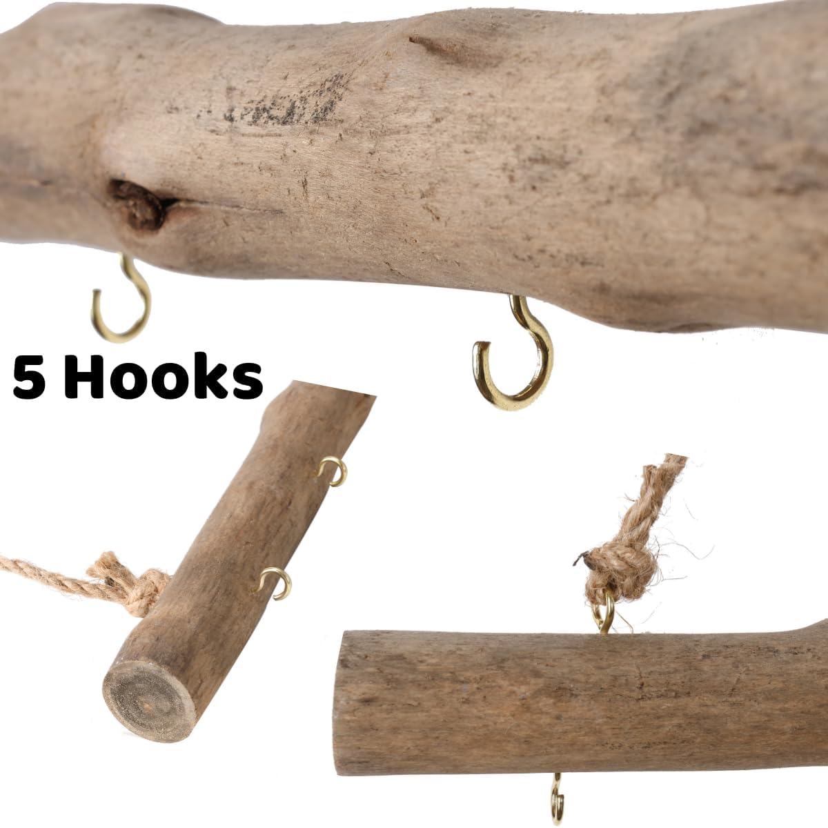 BYHER 15 Inch Driftwood Jewelry Hanger - Rustic Branch Decor with 5 Hooks