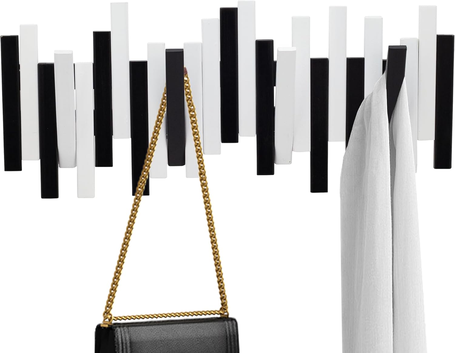 MinBoo Bamboo Multi Hook Coat Rack - Modern Space-Saving 4 Flip-Down Hooks