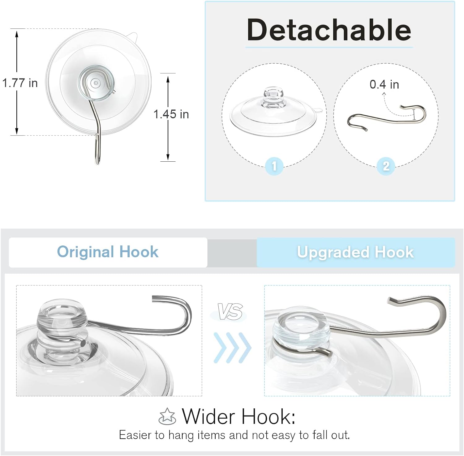 VISV Suction Cup Hooks 12 Pcs Clear with Metal Hooks