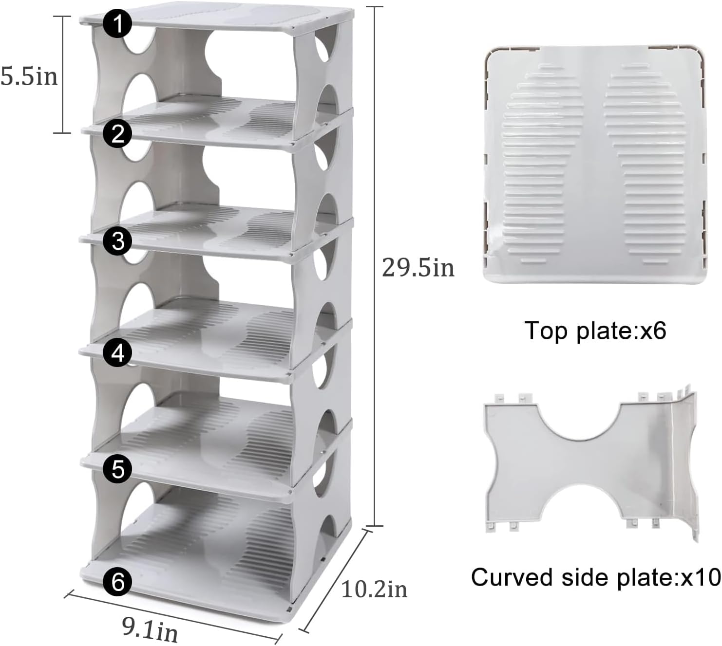 6-Tier Stackable Shoe Rack for Bedroom Entry Grey