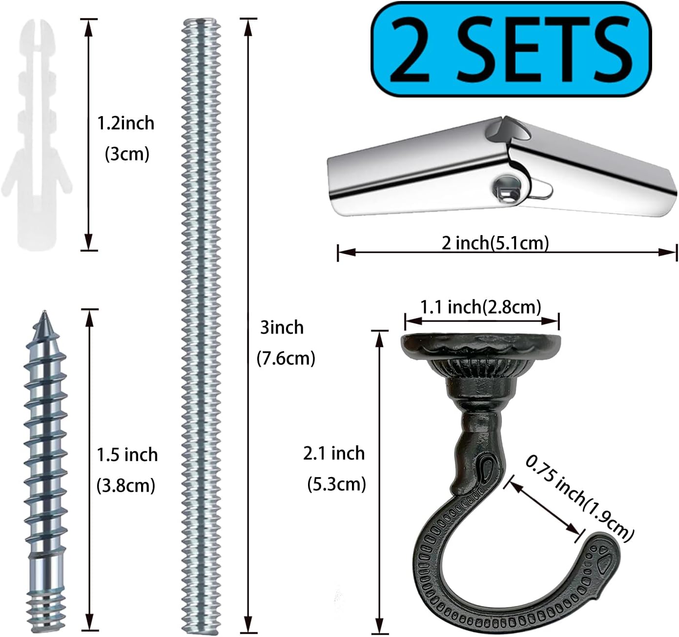 Evsteluo Large Swag Ceiling Hooks 2 Sets Black