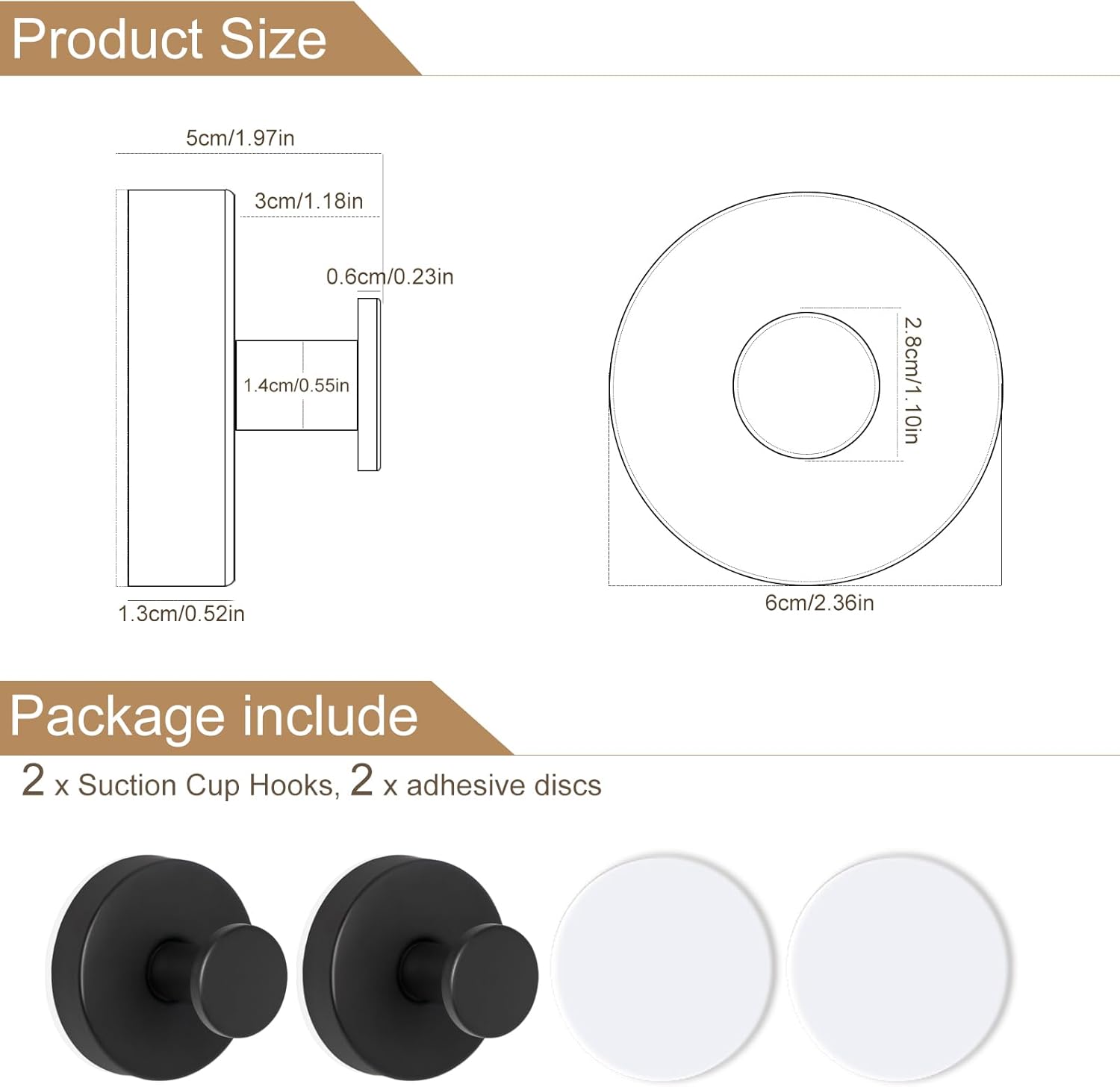 ZESLMG Suction Cup Hooks for Glass Wall 2 Pack