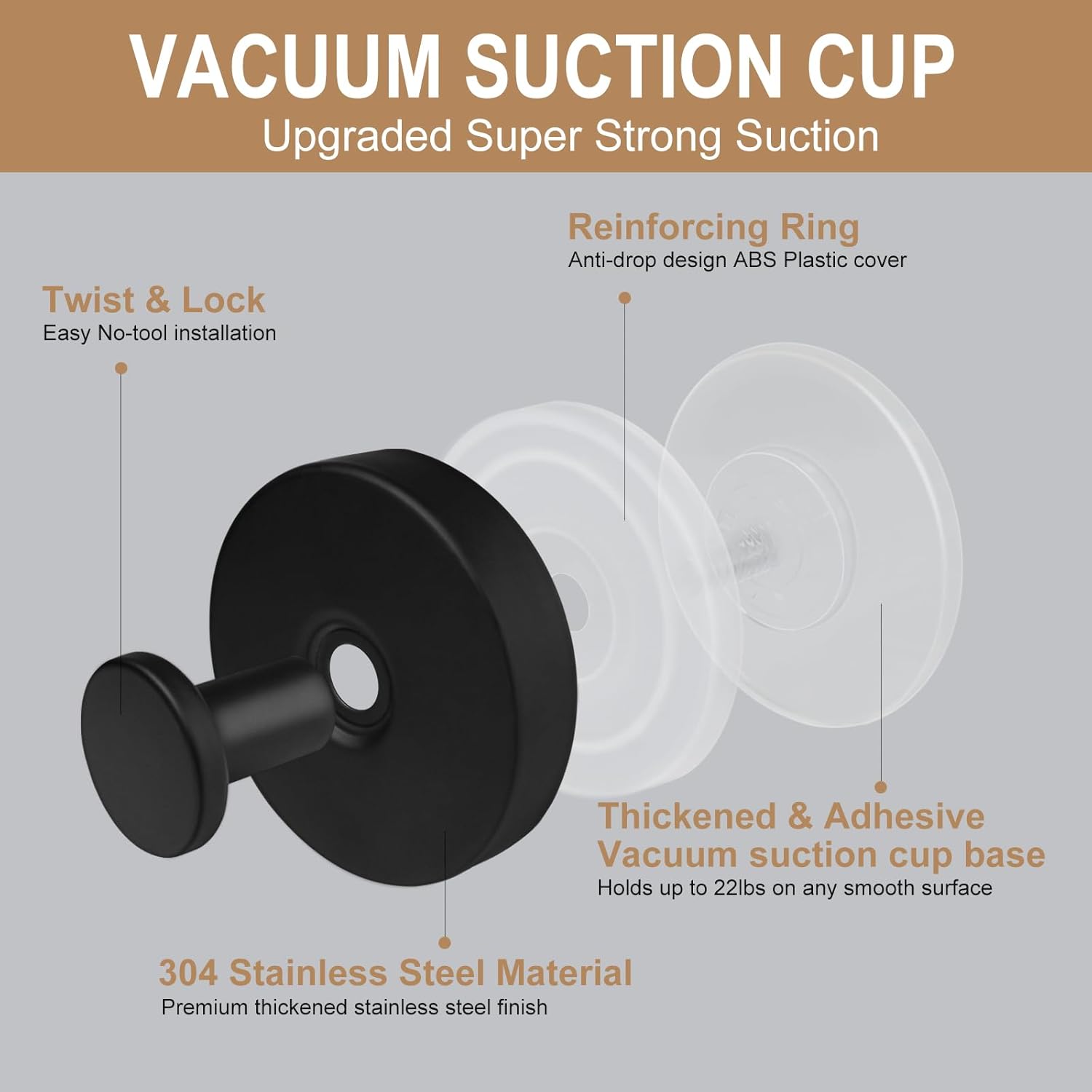 ZESLMG Suction Cup Hooks for Glass Wall 2 Pack