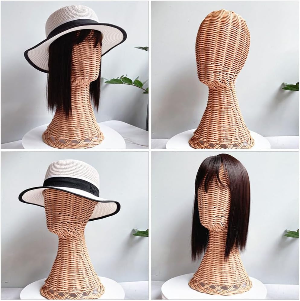 EXCEART Rattan Hat Display Stand for Wigs and Caps
