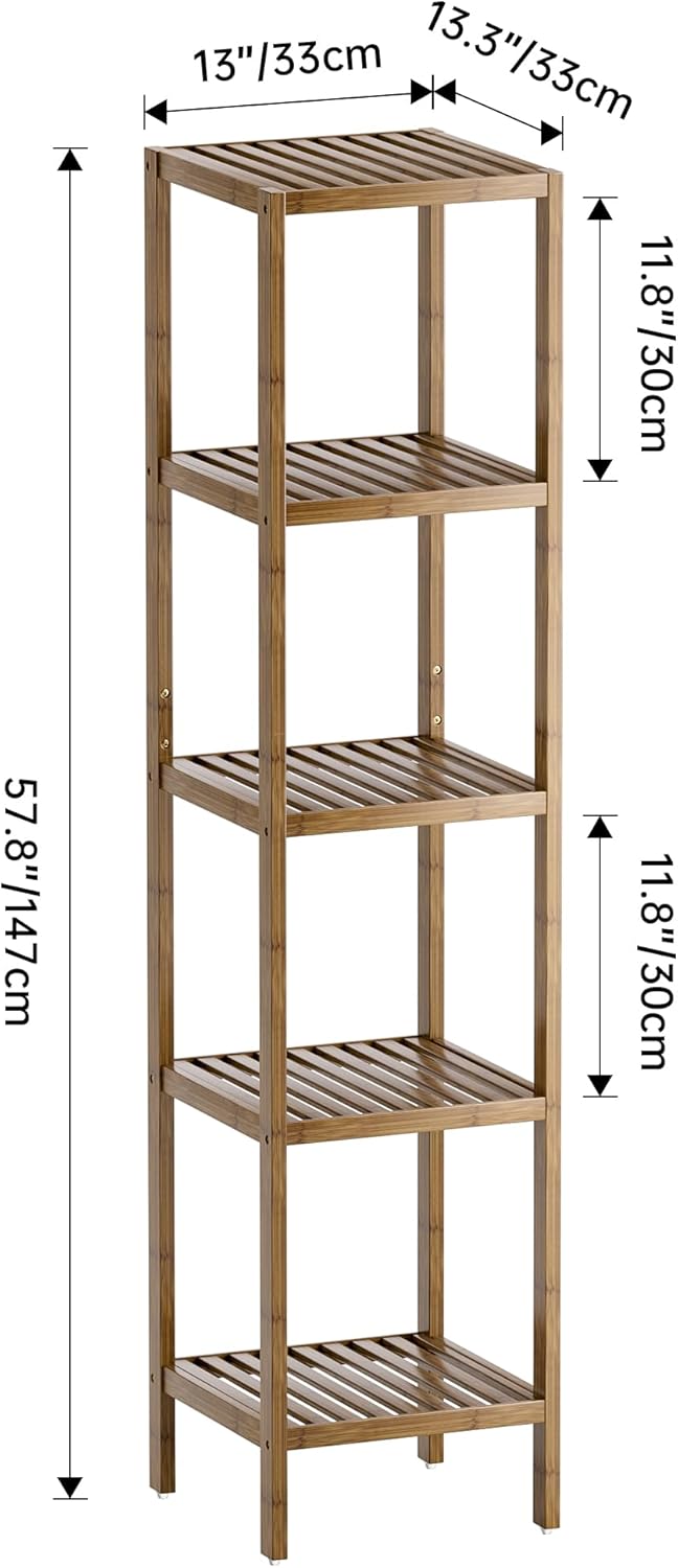 SMIBUY 5-Tier Bamboo Storage Shelf Walnut Finish