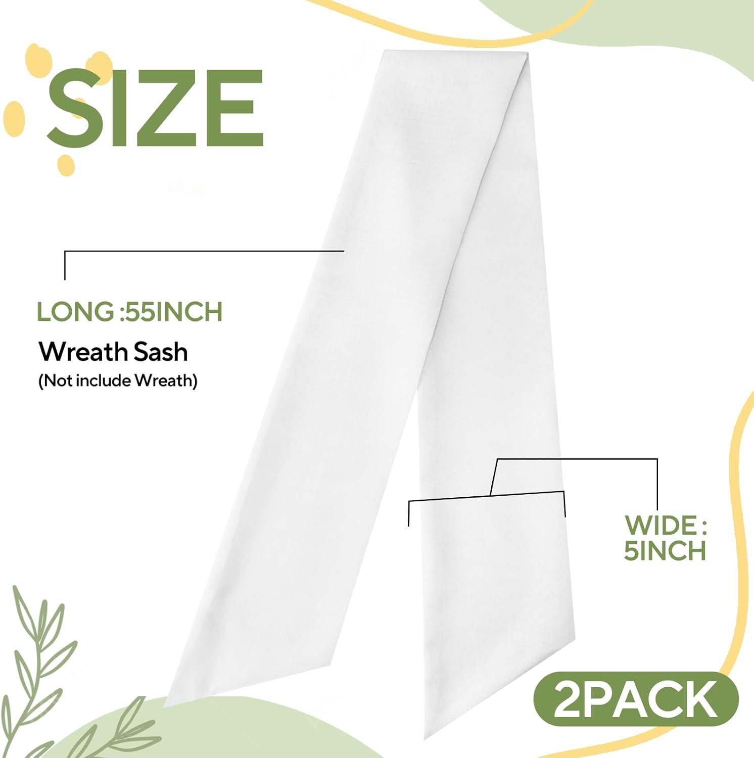 2 Pcs White Wreath Sash for Front Door Decor