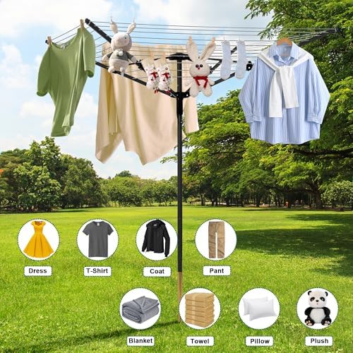 MYOYAY 4 Arm Rotating Clothesline with 165ft Rope