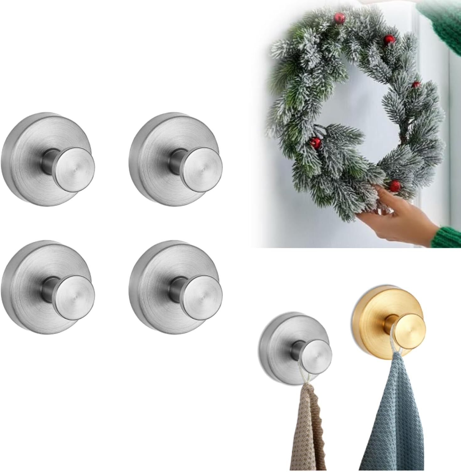 Stainless Steel Suction Cup Hooks for Glass 4pcs Silver