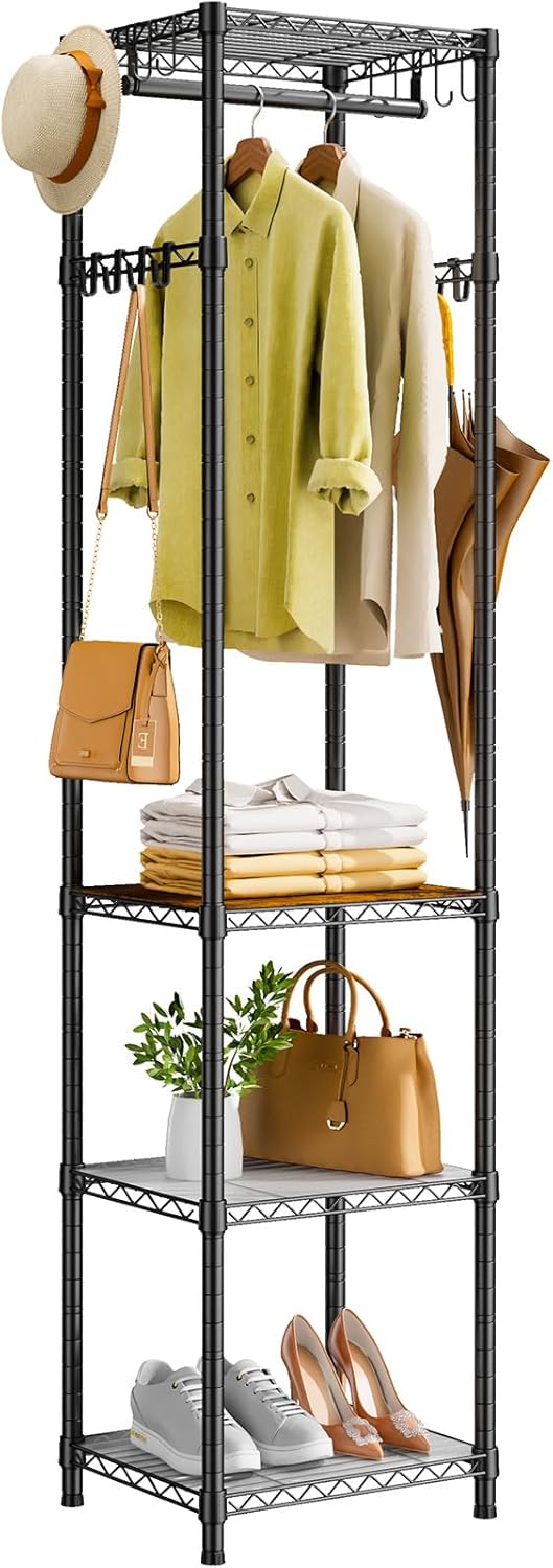 R1 Heavy Duty Clothes Rack with Storage Shelves Black