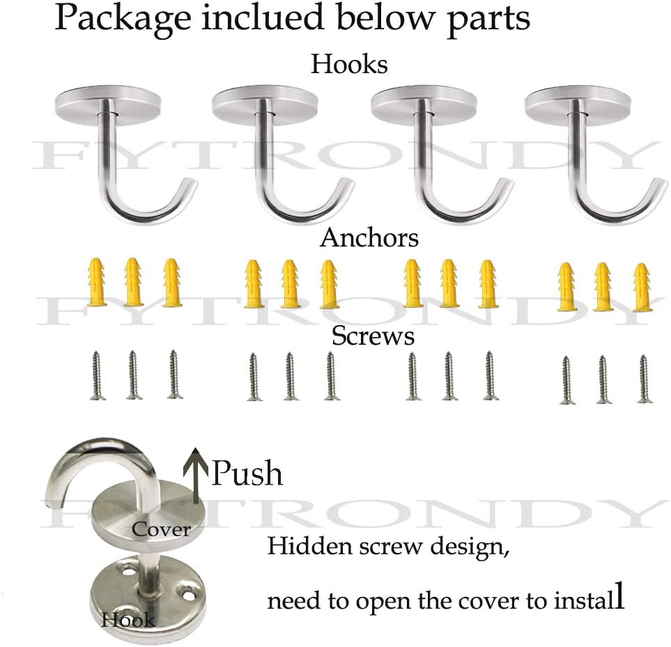 Stainless Steel Ceiling Hooks with Screws 4 Pack