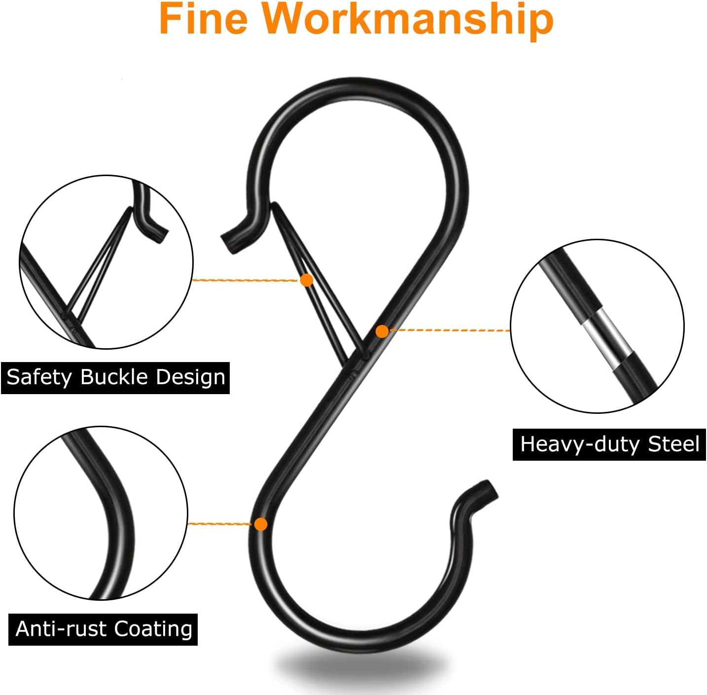 8 Pack S Hooks with Safety Buckle for Hanging Plants Clothes and Kitchen Items