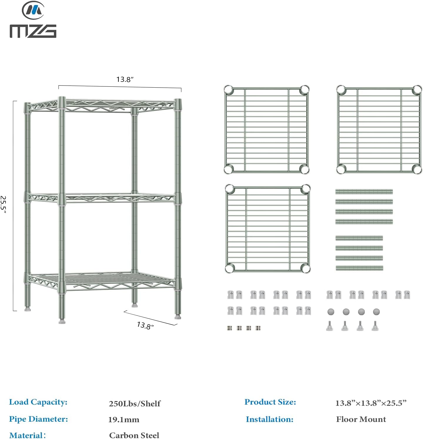 750 Lbs 3-Shelf Wire Shelving Unit for Small Spaces