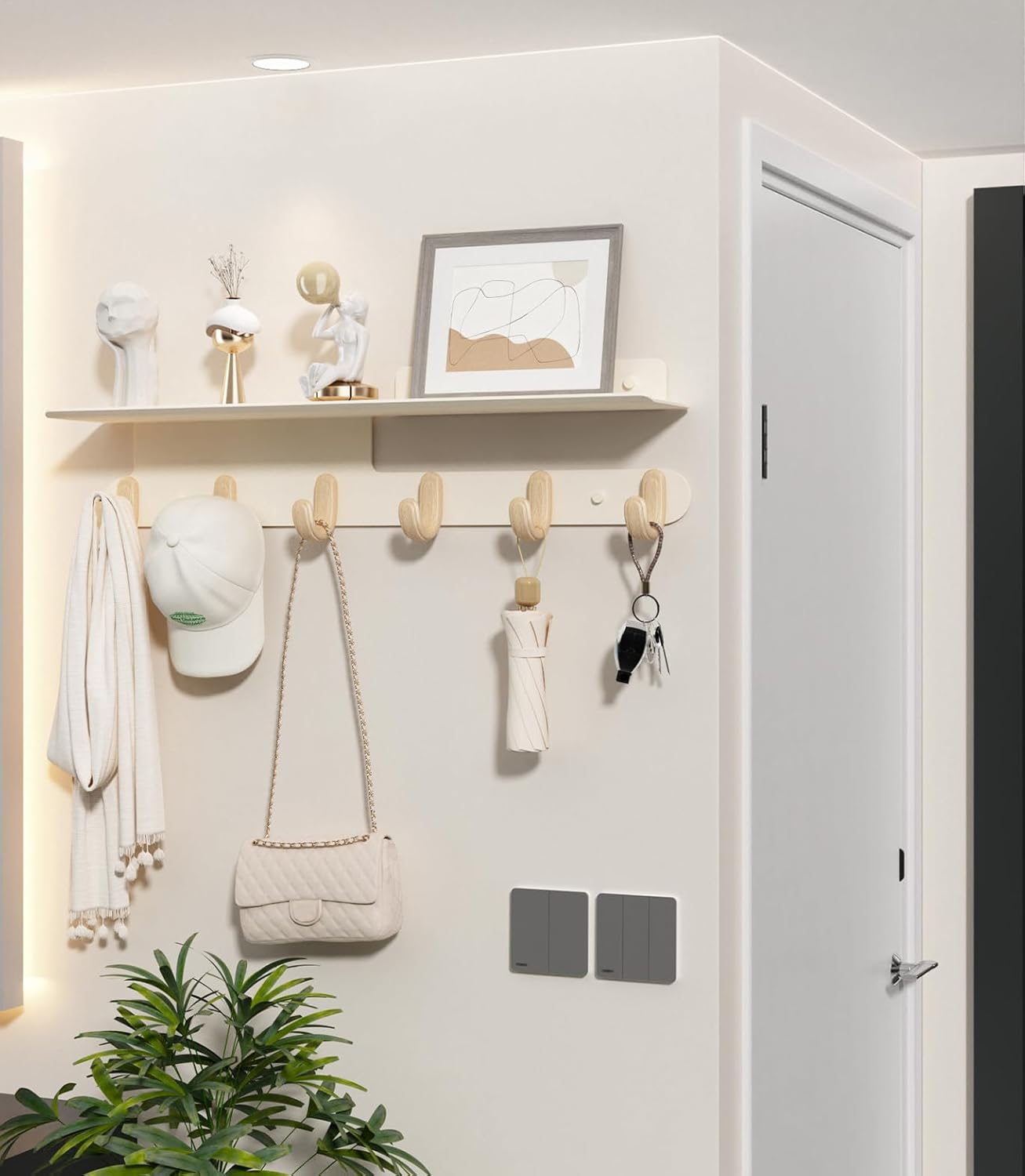 Modern Wall Hooks with 22 Inch Shelf and 6 Hooks