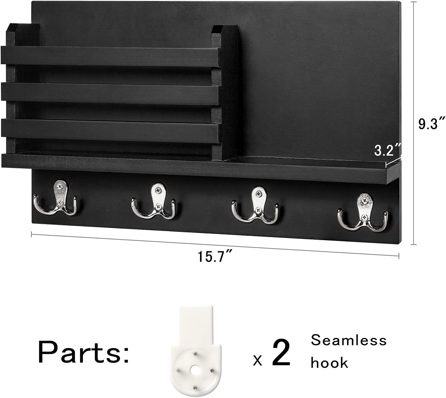 Dahey Rustic Black Wall Mounted Mail Holder Key Rack Organizer
