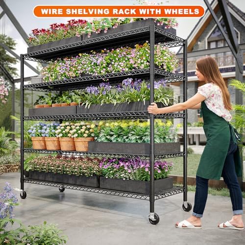 REIBII 857 Inch Heavy Duty Storage Shelving Unit with Wheels and Feet