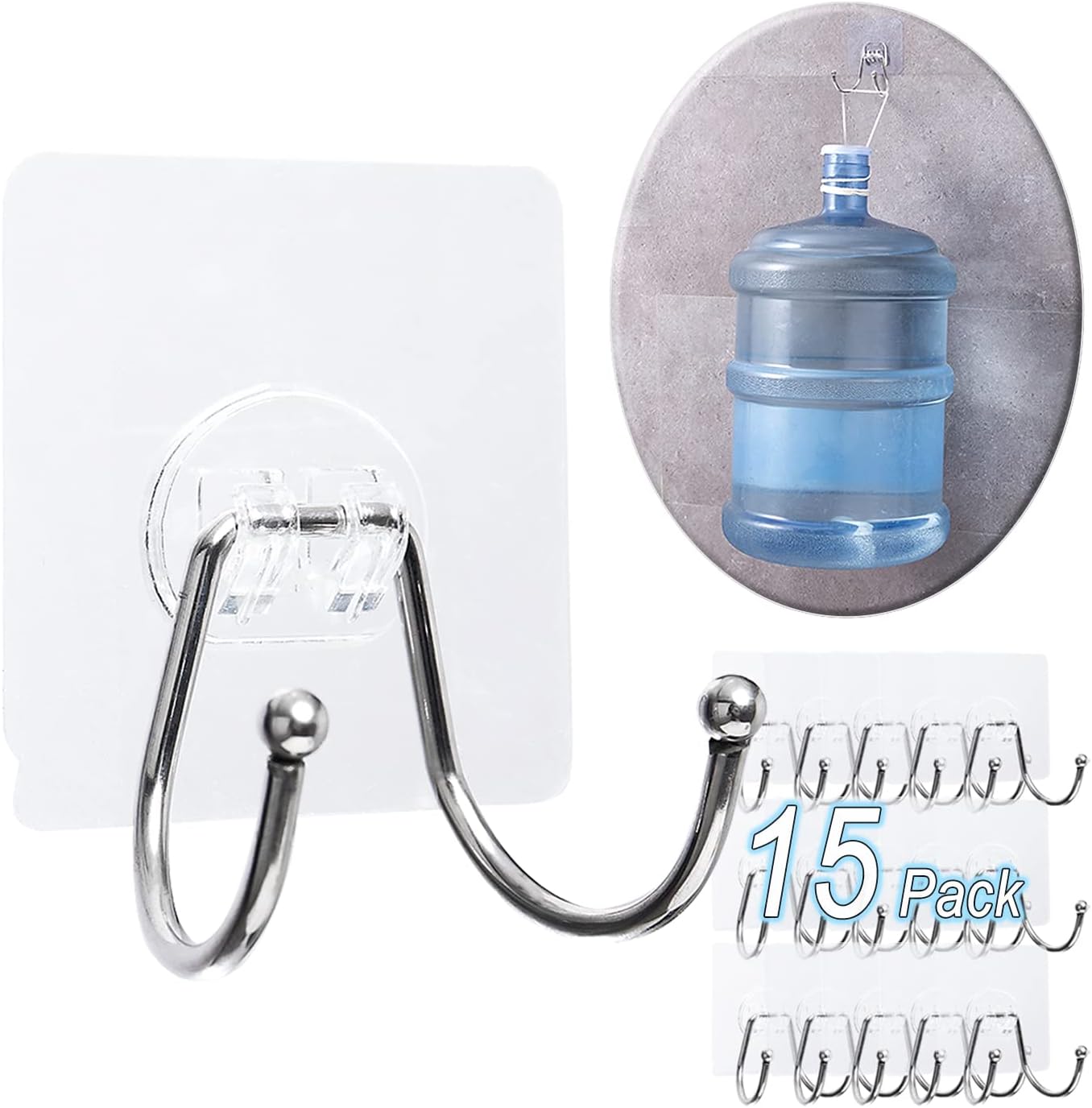15 Pack Clear Double Adhesive Wall Hooks