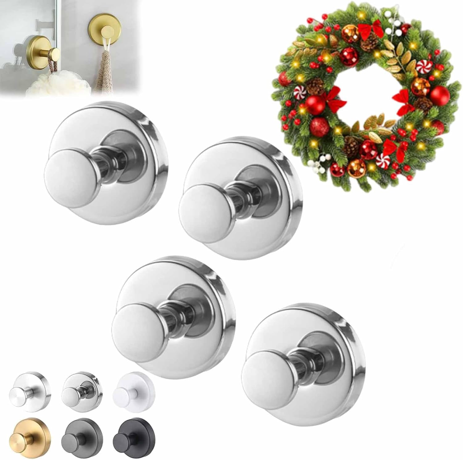 Emboadlie Suction Cup Hooks 4 pcs Silver