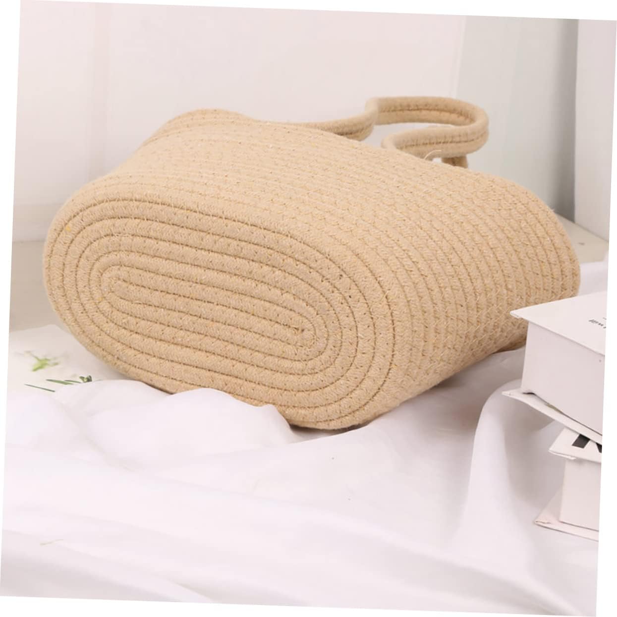 VOSAREA Khaki Woven Storage Basket for Home and Garden