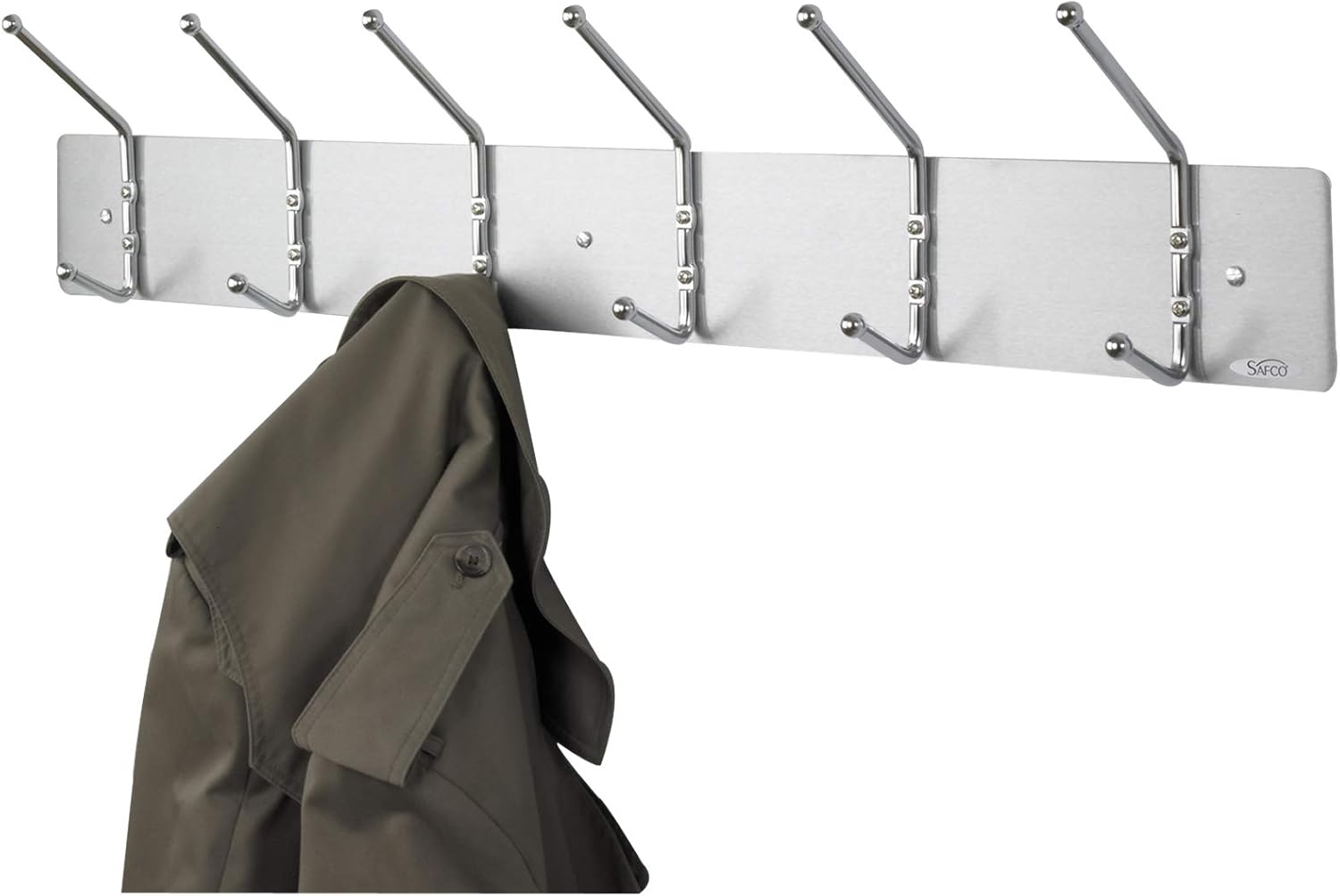 Safco Wall Mount Coat Rack 6 Hooks Black Satin Aluminum