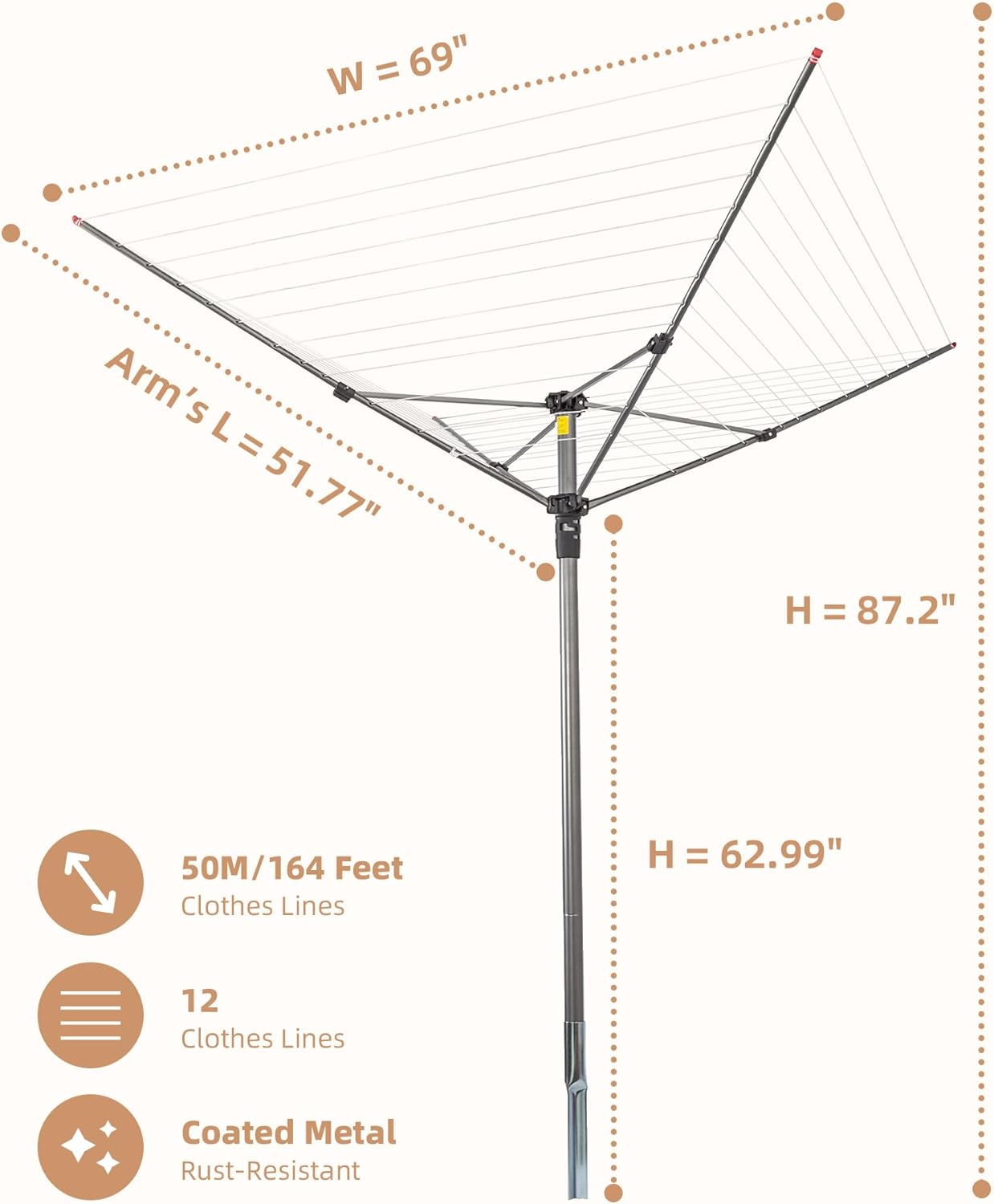 STORAGE MANIAC Outdoor Umbrella Drying Rack with 12 Lines and 164 Feet Drying Space
