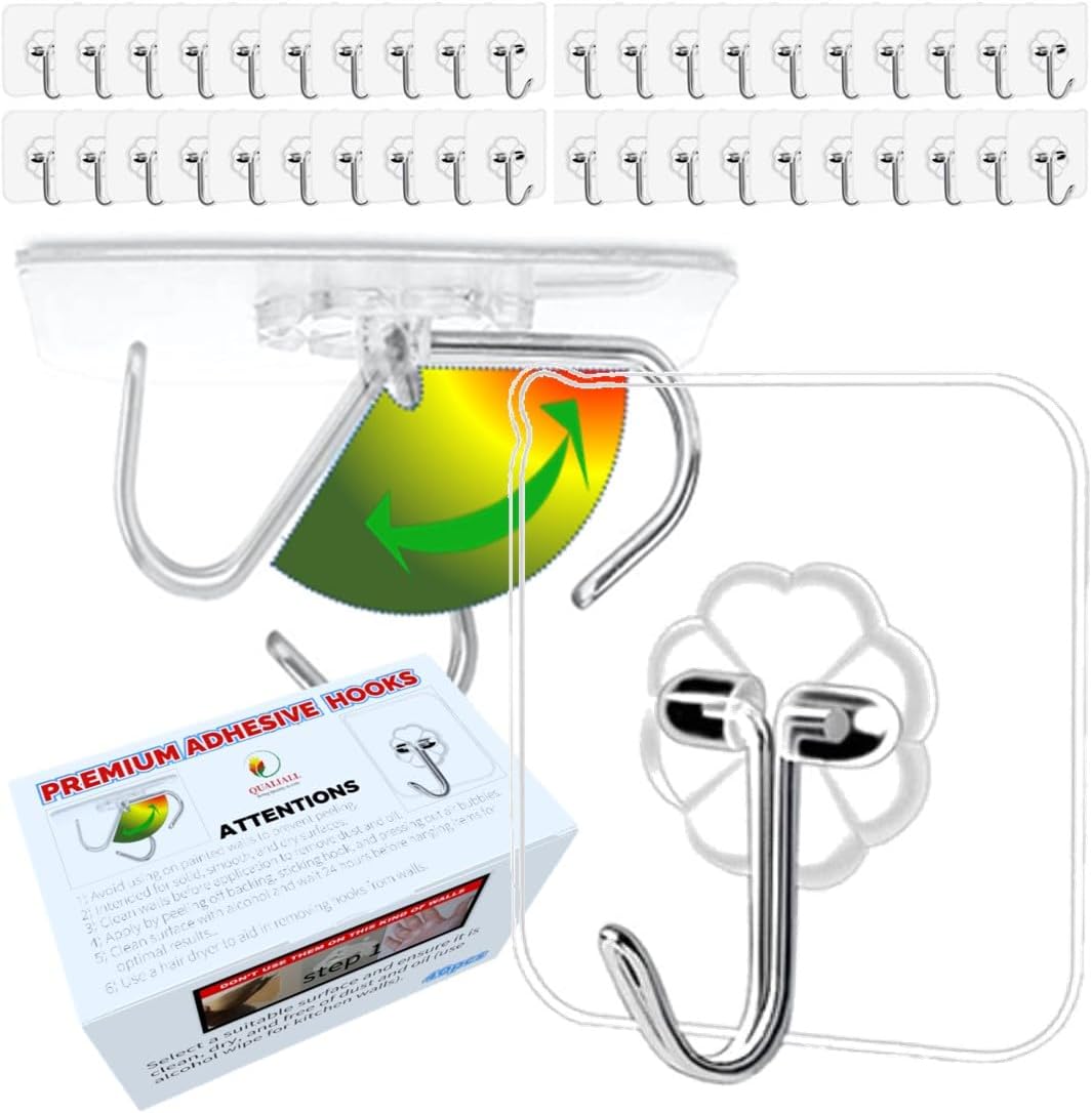 40pcs Heavy Duty Adhesive Hooks for Damage-Free Hanging