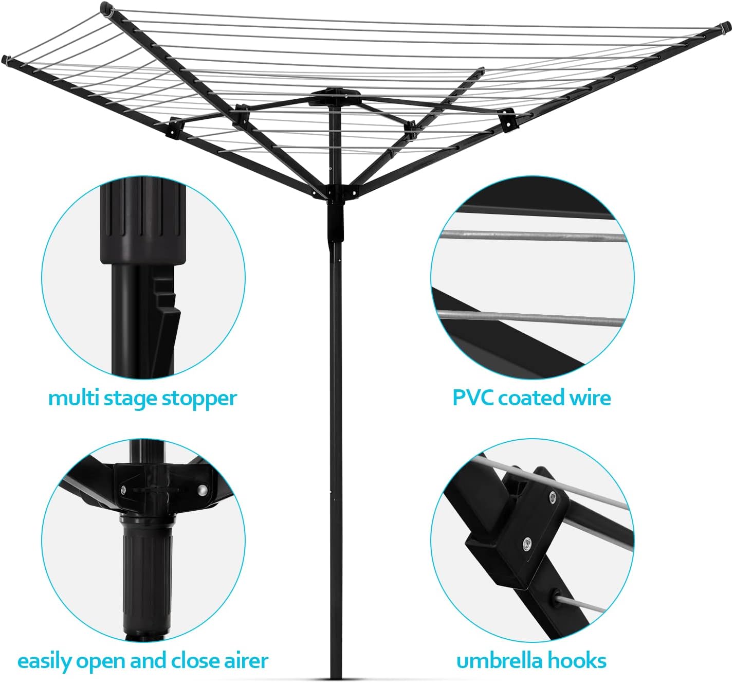 Nisorpa Rotating Outdoor Umbrella Drying Rack with 12 Lines and 165 ft Clothesline