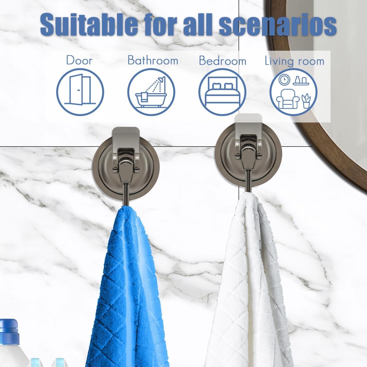 4 Pack Suction Cup Wall Hanger for Bathroom Towel Shower Glass and Door