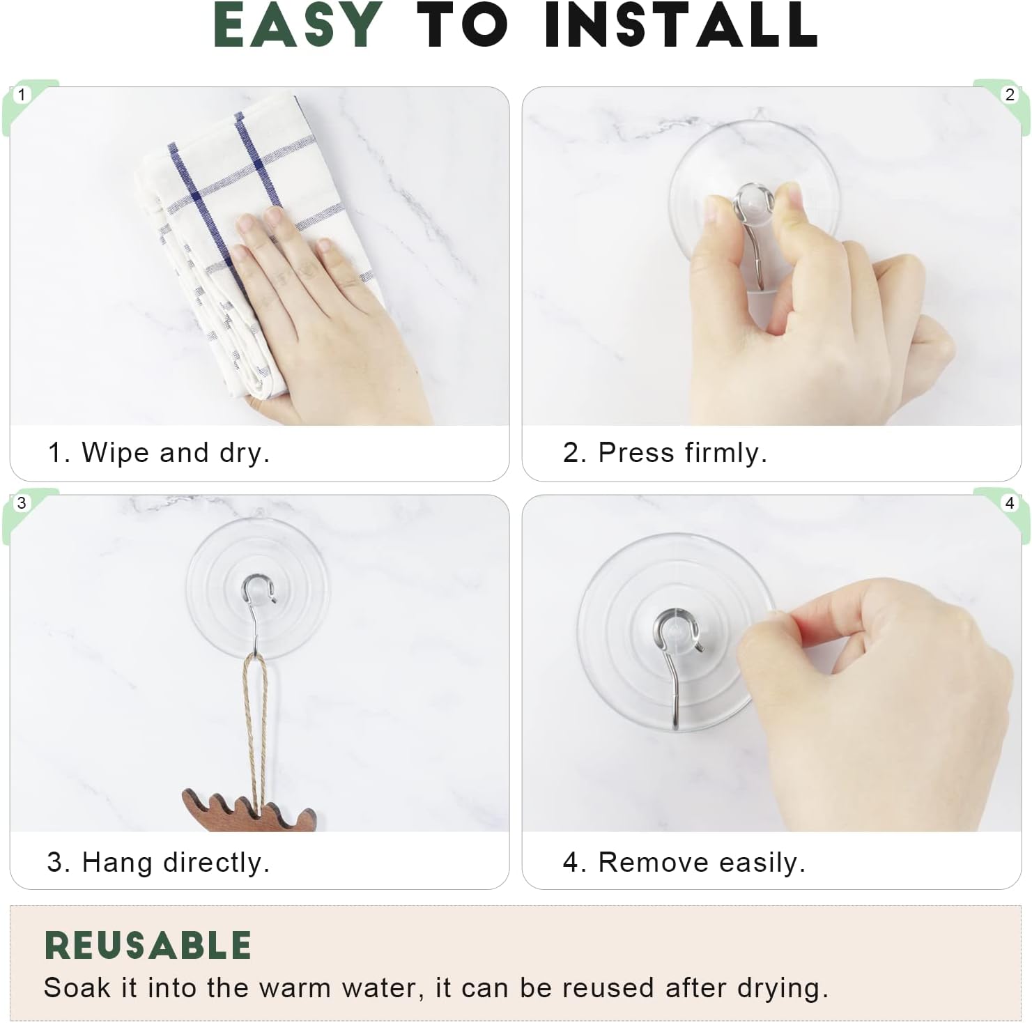 RELBRO Suction Cup Hooks Set 10 Pcs Clear Large Medium Small