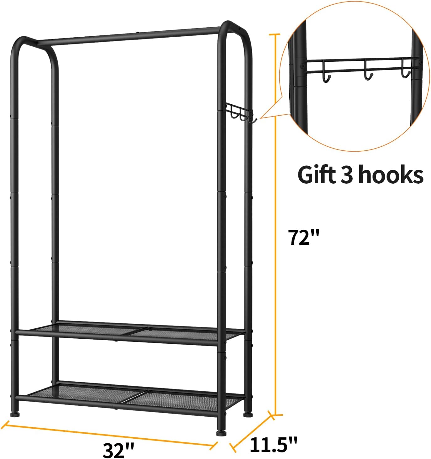 SINGAYE Heavy Duty Garment Rack with Shelves Black