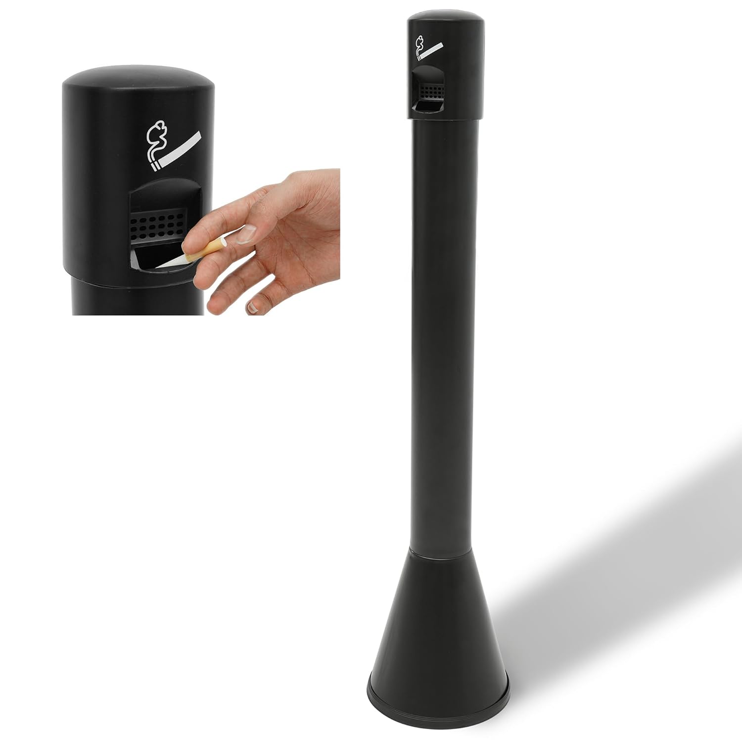 Standing Trash Bin Black Metal Commercial Trash Can with Removable Inner Barrel