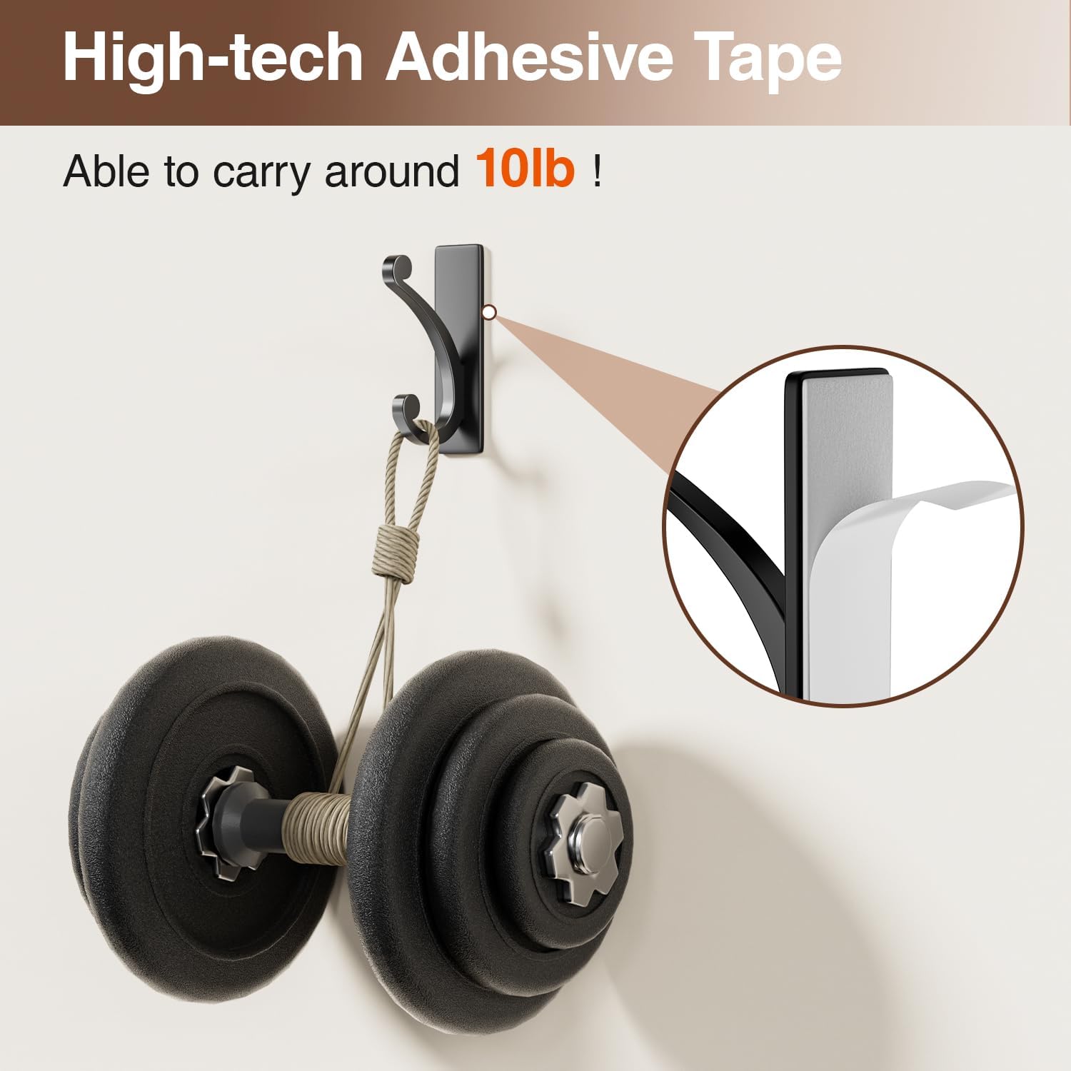 Adhesive Wall Hook for Towel Coat - 10LB Matt Black 4-Pack